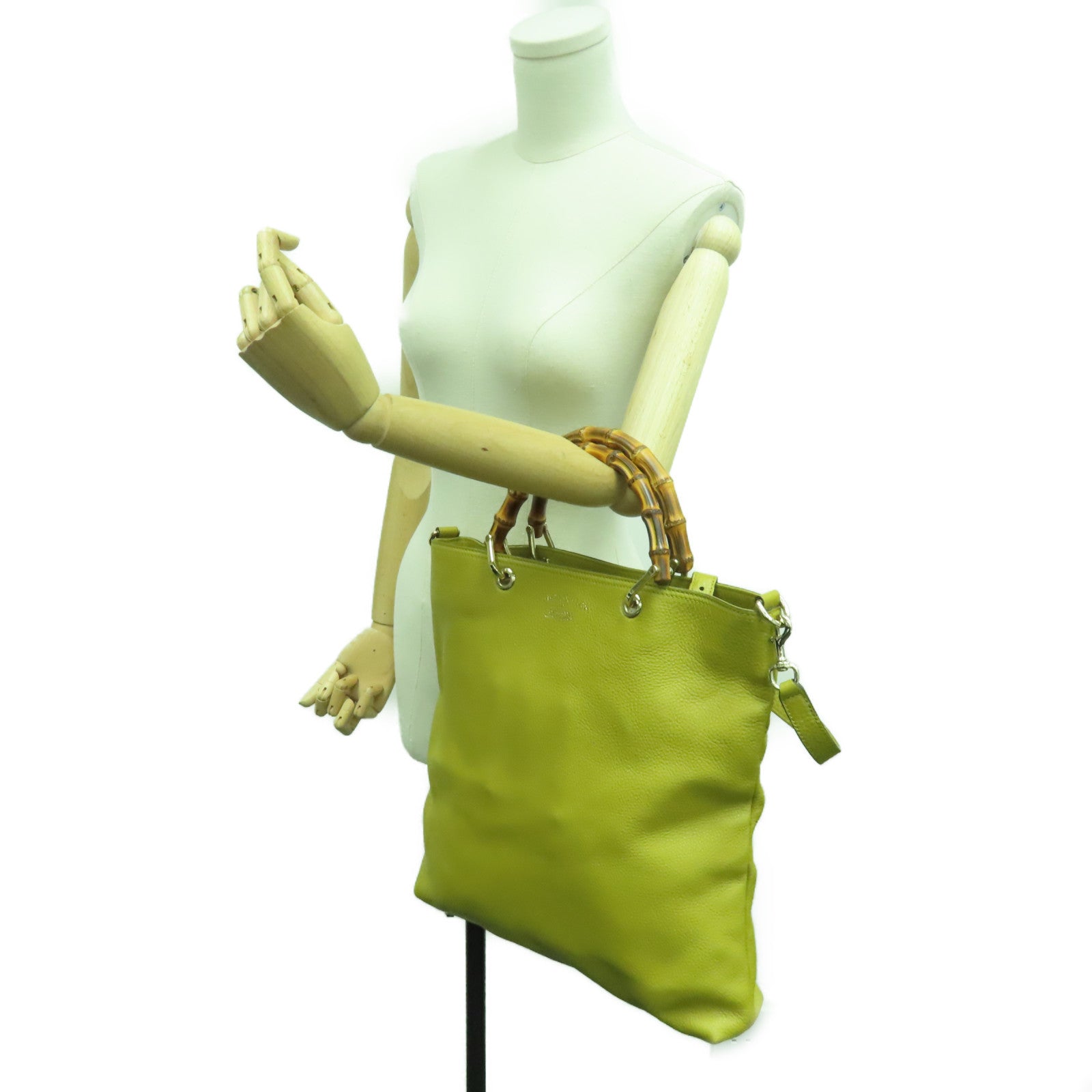 GUCCI 牛皮皮革Bamboo Shopper 2Way Shoulder Bag手挽肩背两用袋芥末色