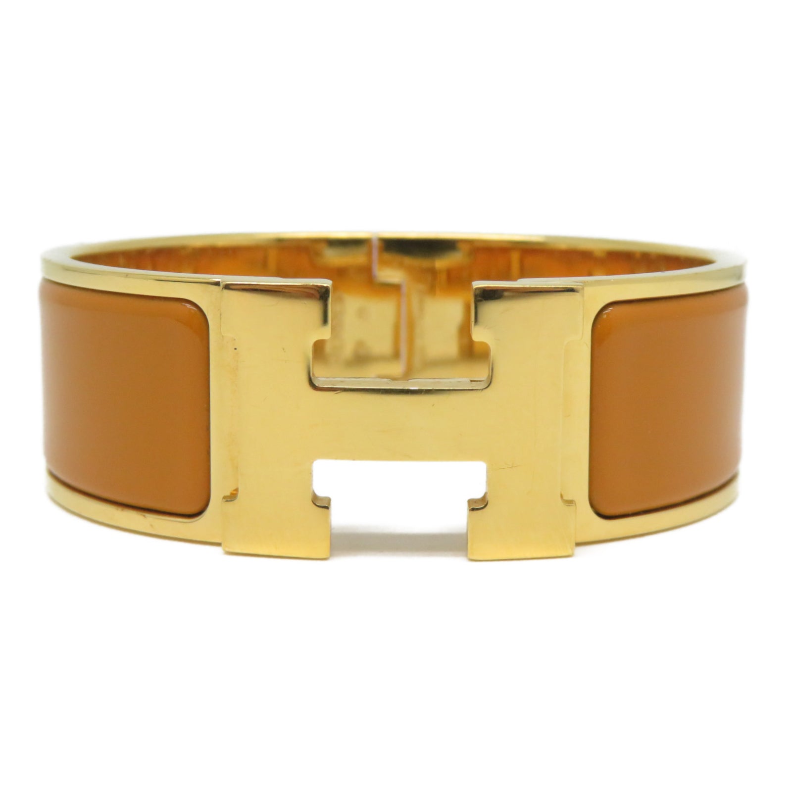 HERMES 琺瑯/金屬Ciic-Ciac Bangle金扣橙色