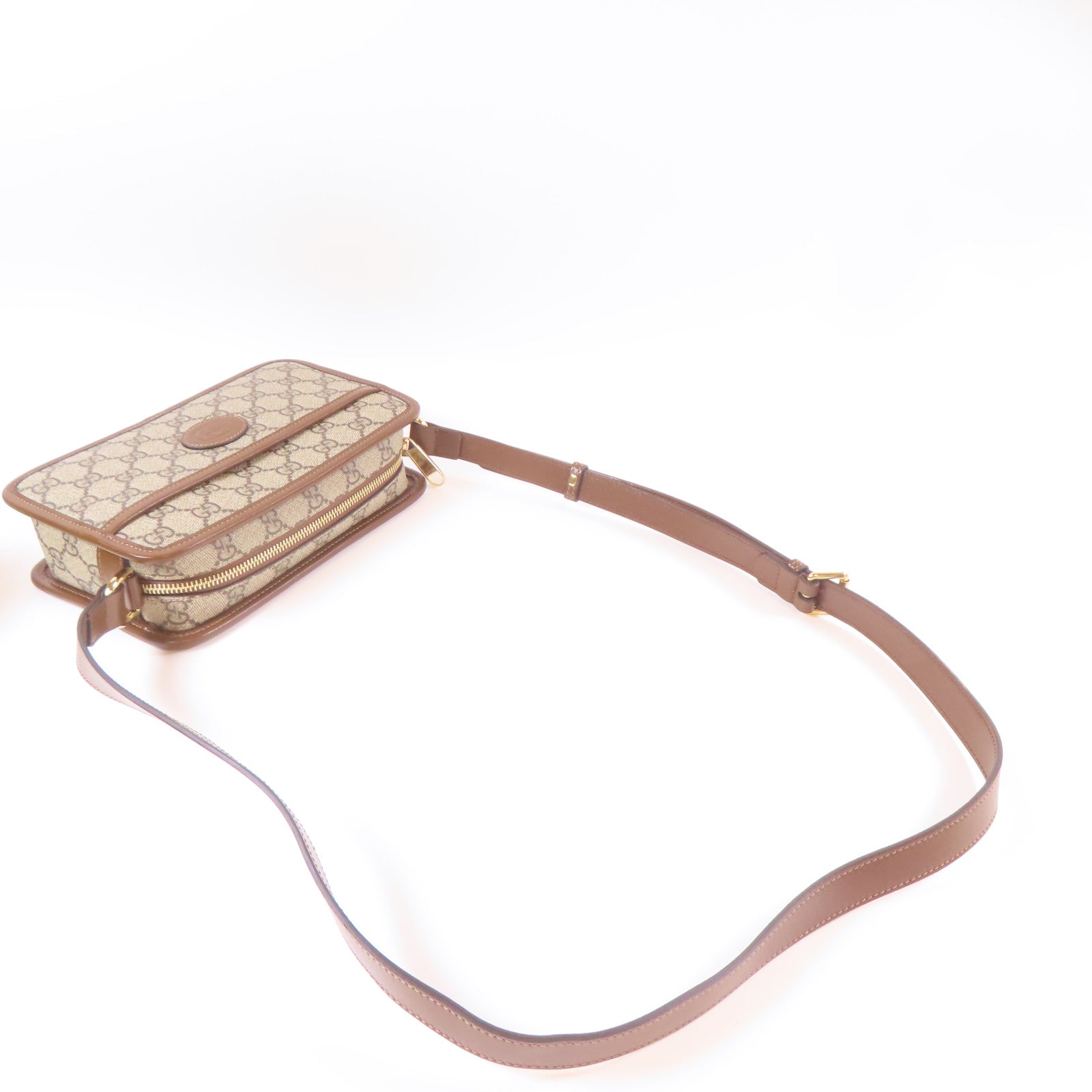 GUCCI 塗層帆布Retro GG金扣肩背袋啡色