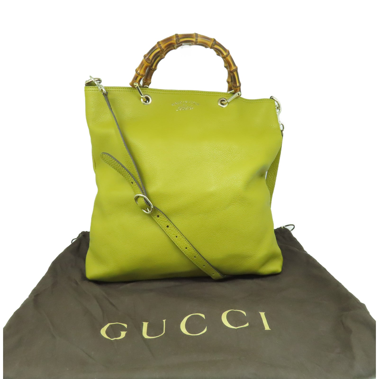 GUCCI 牛皮皮革Bamboo Shopper 2Way Shoulder Bag手挽肩背两用袋芥末色