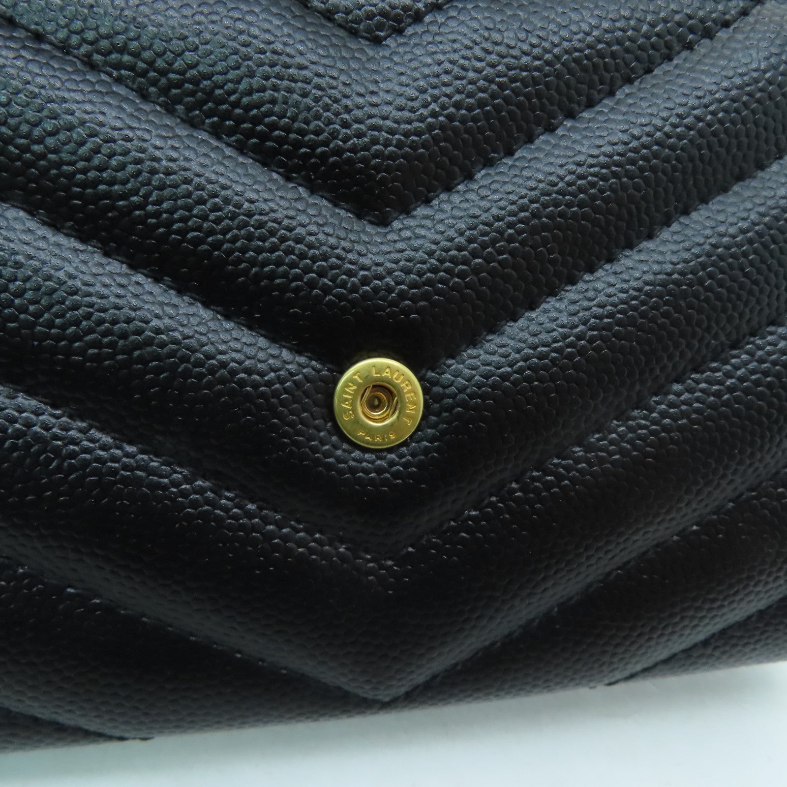 SAINT LAURENT Twill Calfskin Leather Card Case Gold Buckle Black