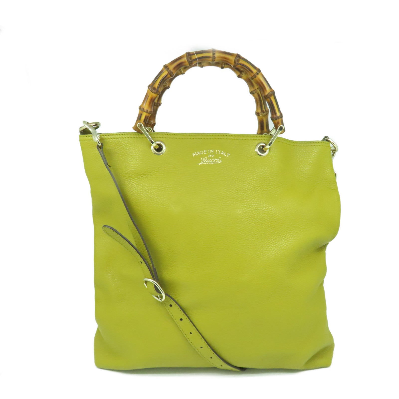 GUCCI 牛皮皮革Bamboo Shopper 2Way Shoulder Bag手挽肩背两用袋芥末色