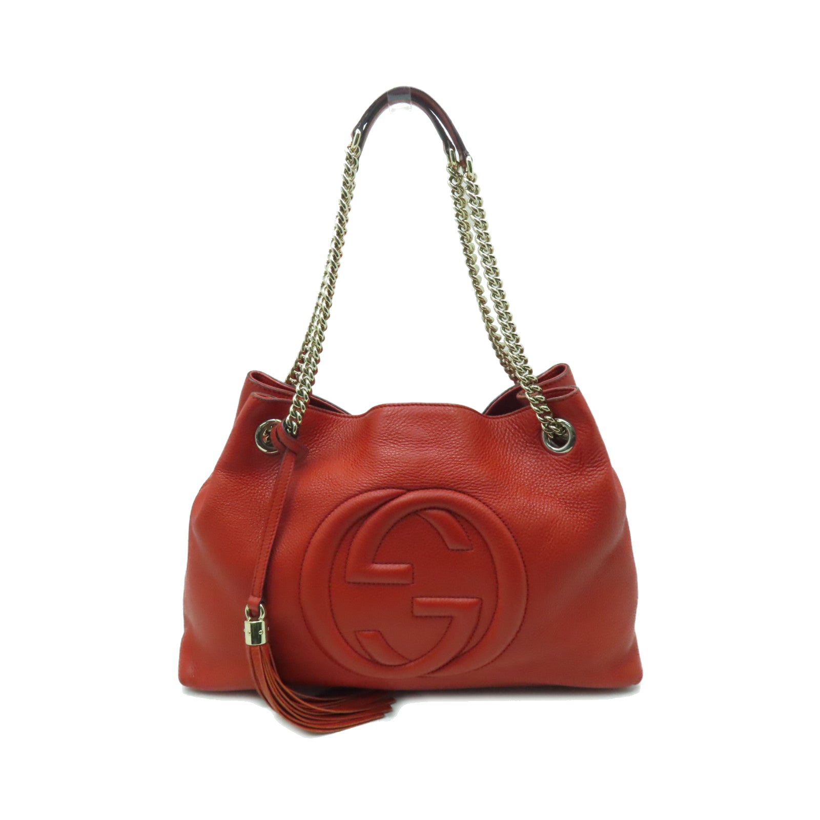 GUCCI 牛皮皮革Chain Shoulder金扣肩背袋橙紅色