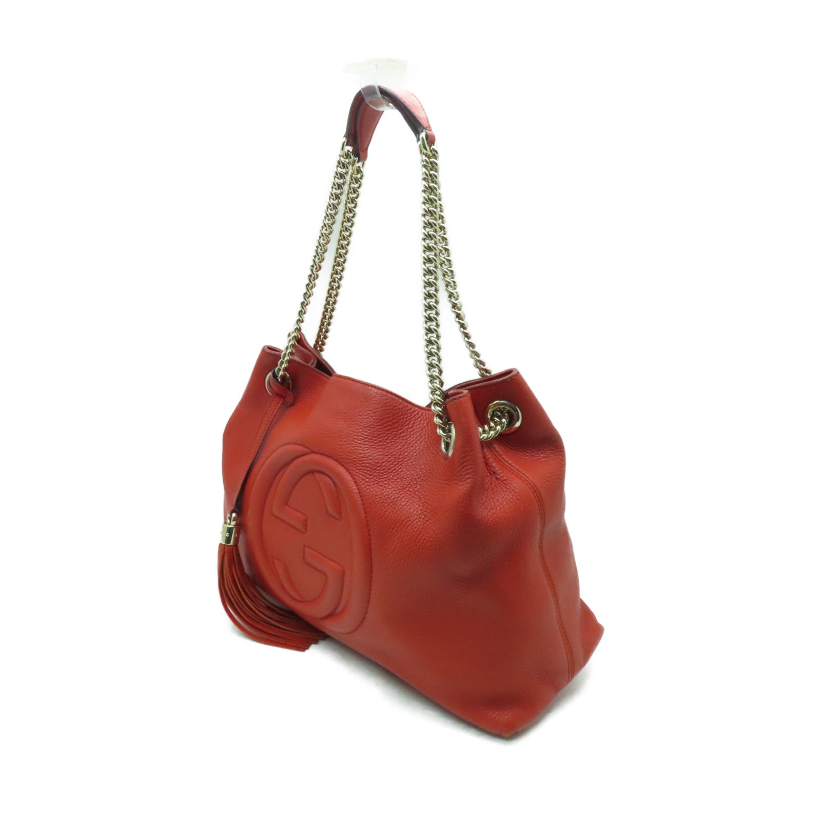 GUCCI 牛皮皮革Chain Shoulder金扣肩背袋橙紅色
