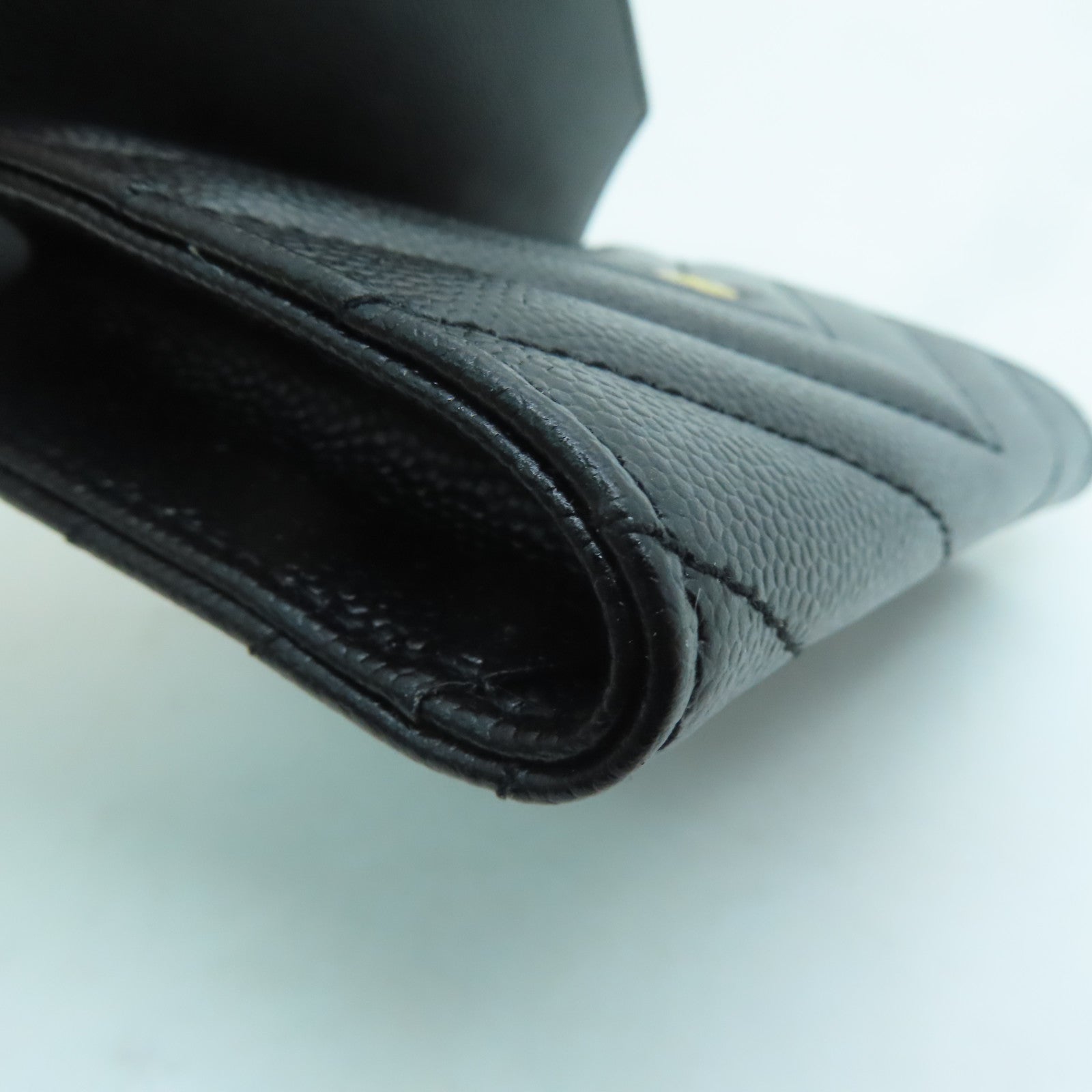 SAINT LAURENT Twill Calfskin Leather Card Case Gold Buckle Black