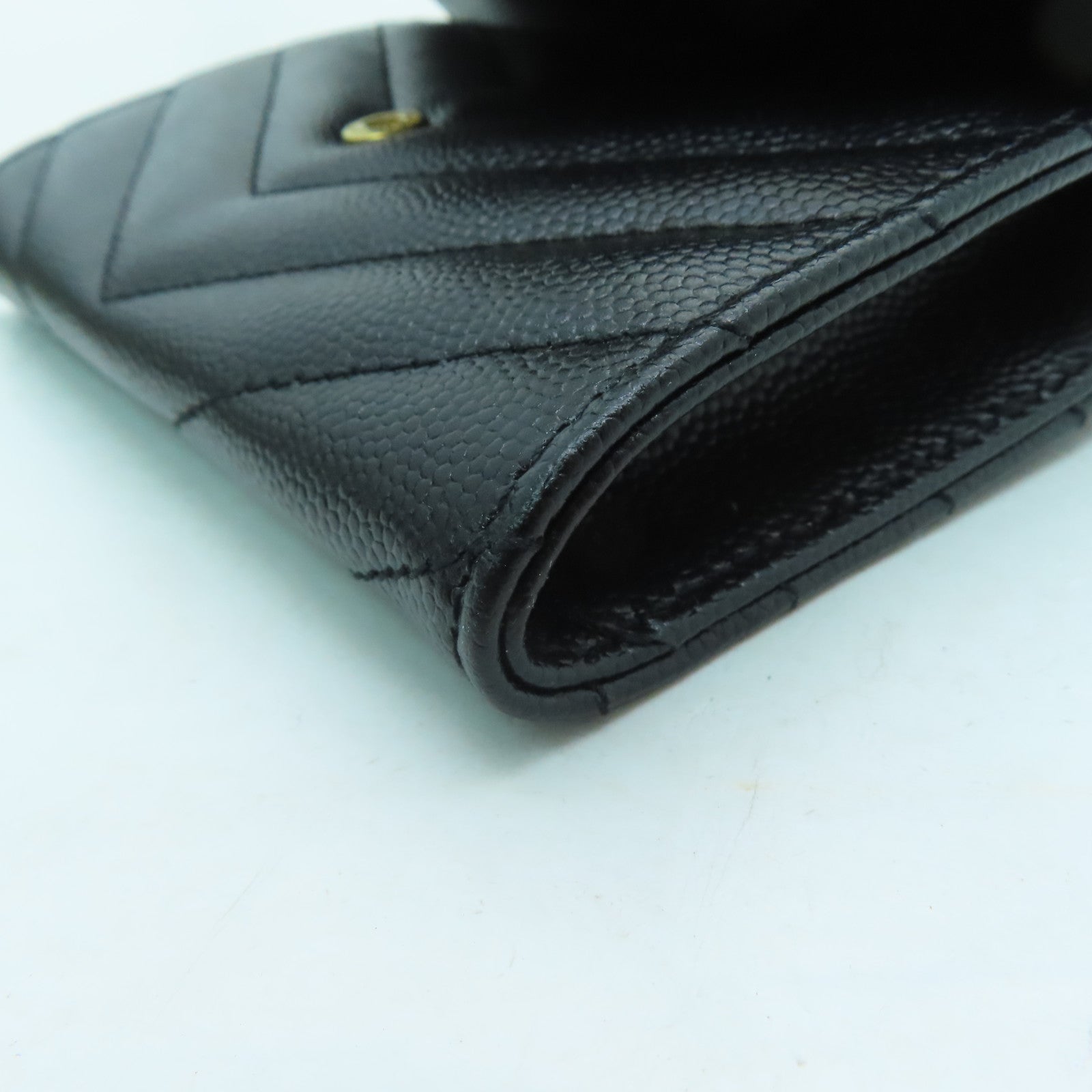 SAINT LAURENT Twill Calfskin Leather Card Case Gold Buckle Black
