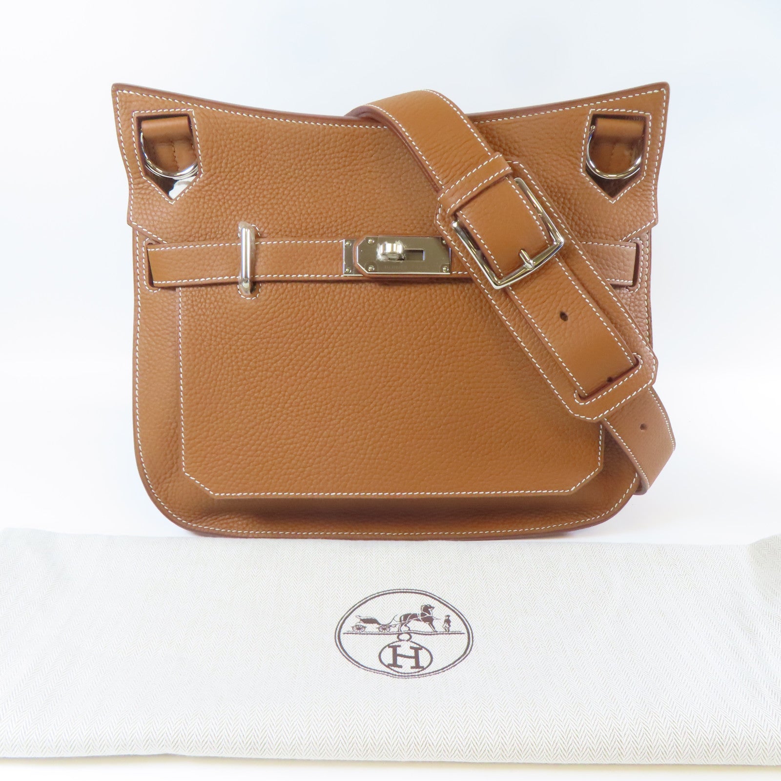HERMES Clemence皮革Jypsiere 31銀扣肩背袋啡色