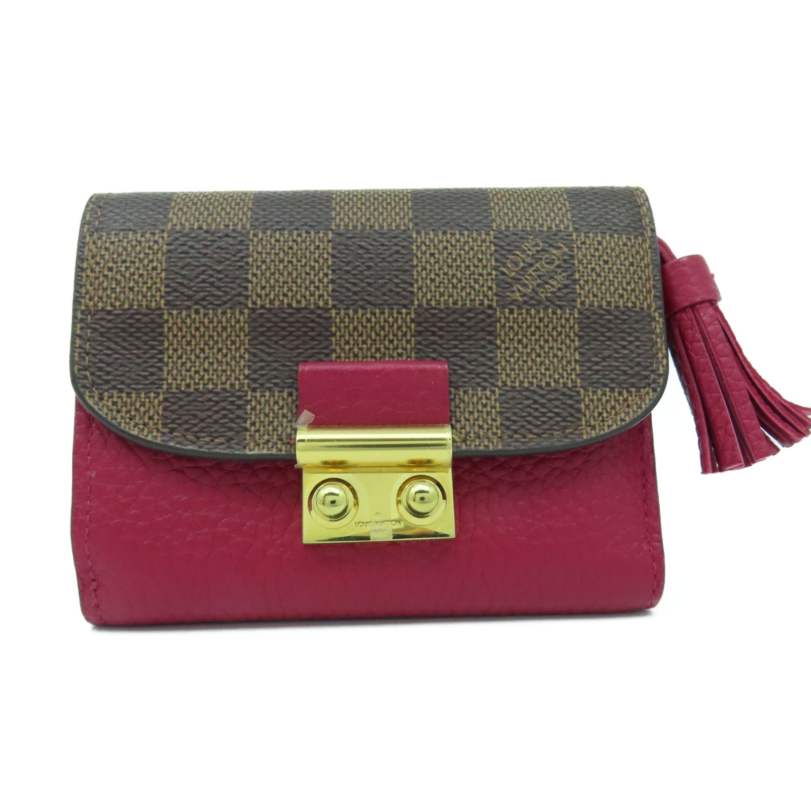 LOUIS VUITTON Damier Portefeuille Croisette Compact Tri-Fold金扣錢包啡色/紅色