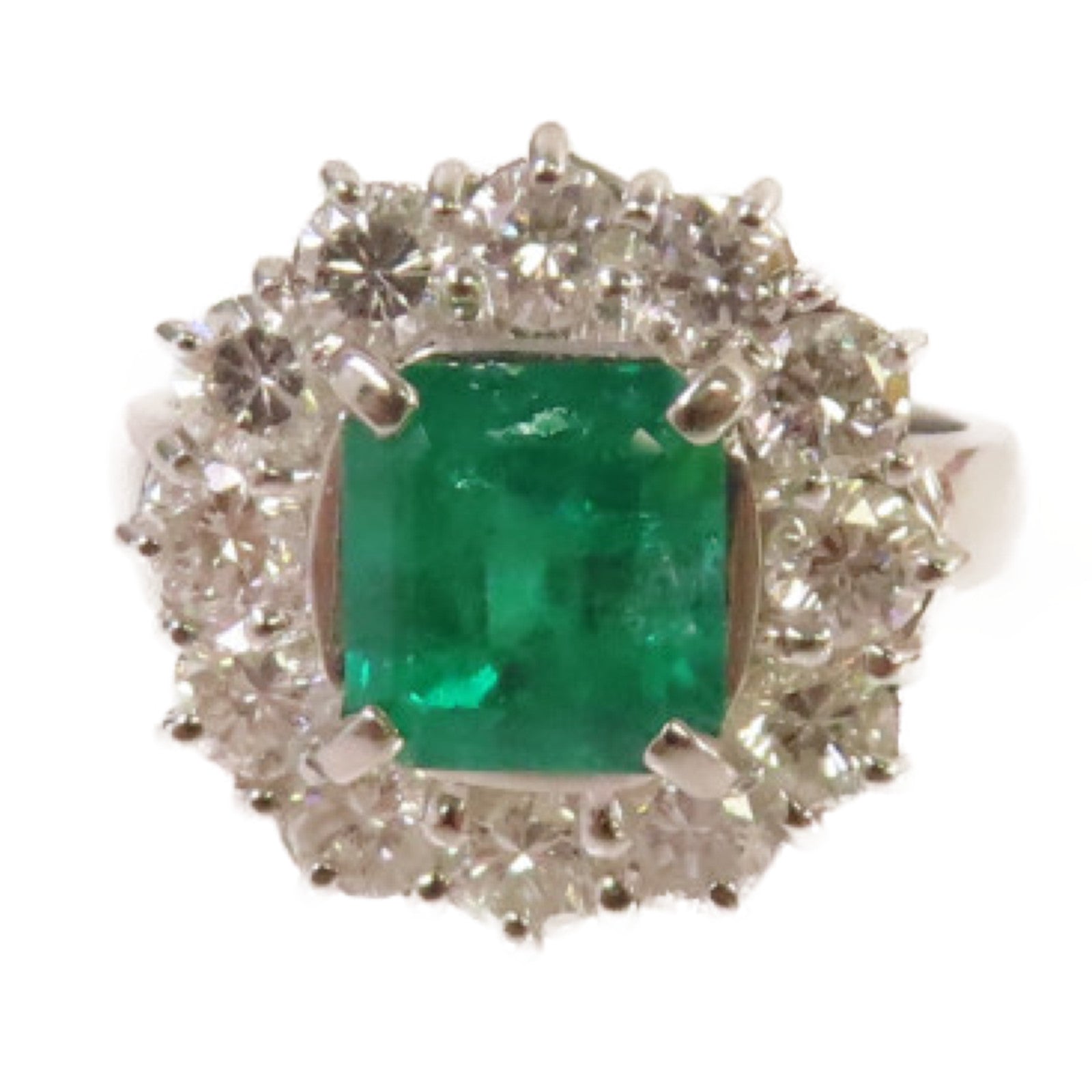 JEWELRY PT900鉑金/1.85ct綠寶石/1.41ct鑽石Emerald Ring戒指US#6