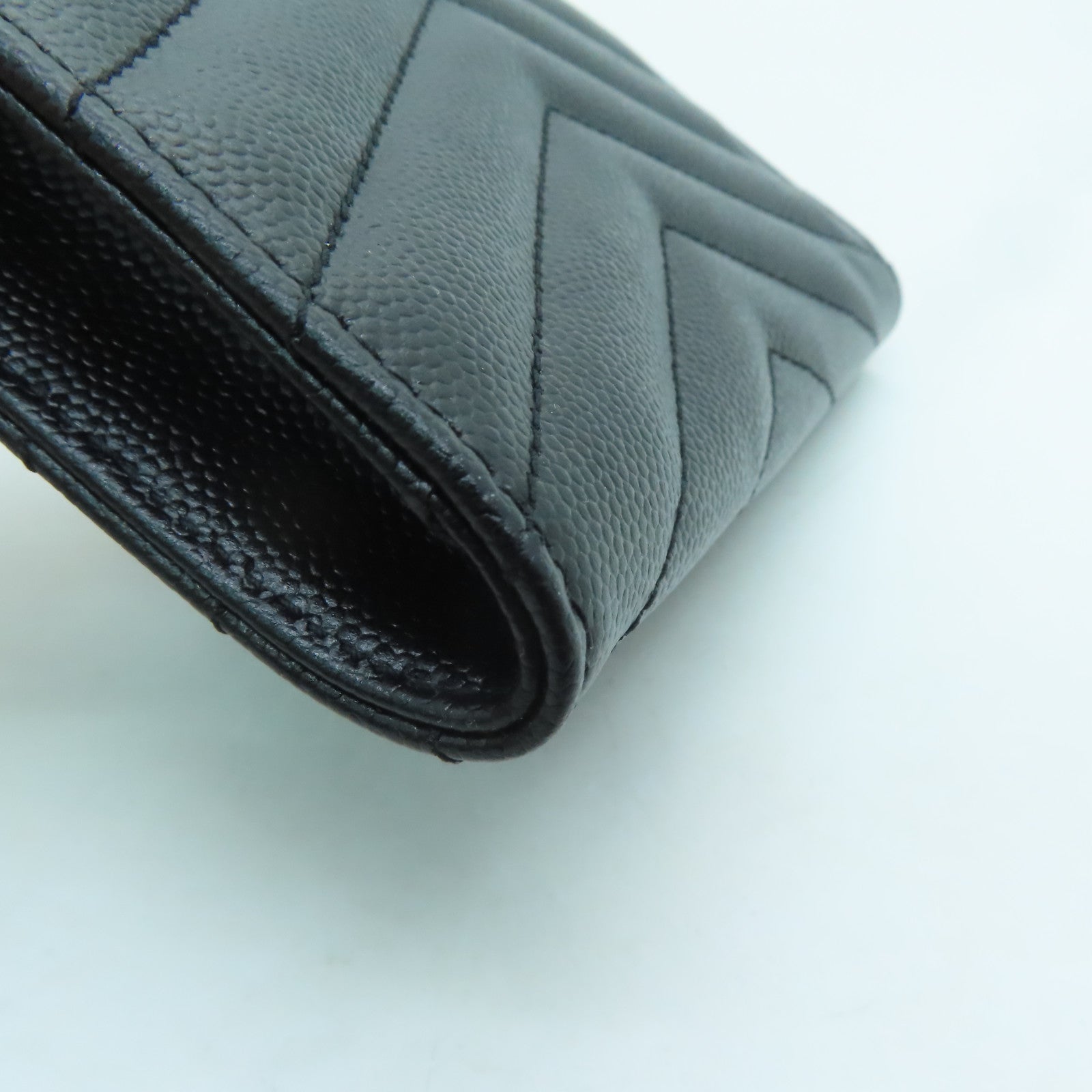 SAINT LAURENT Twill Calfskin Leather Card Case Gold Buckle Black