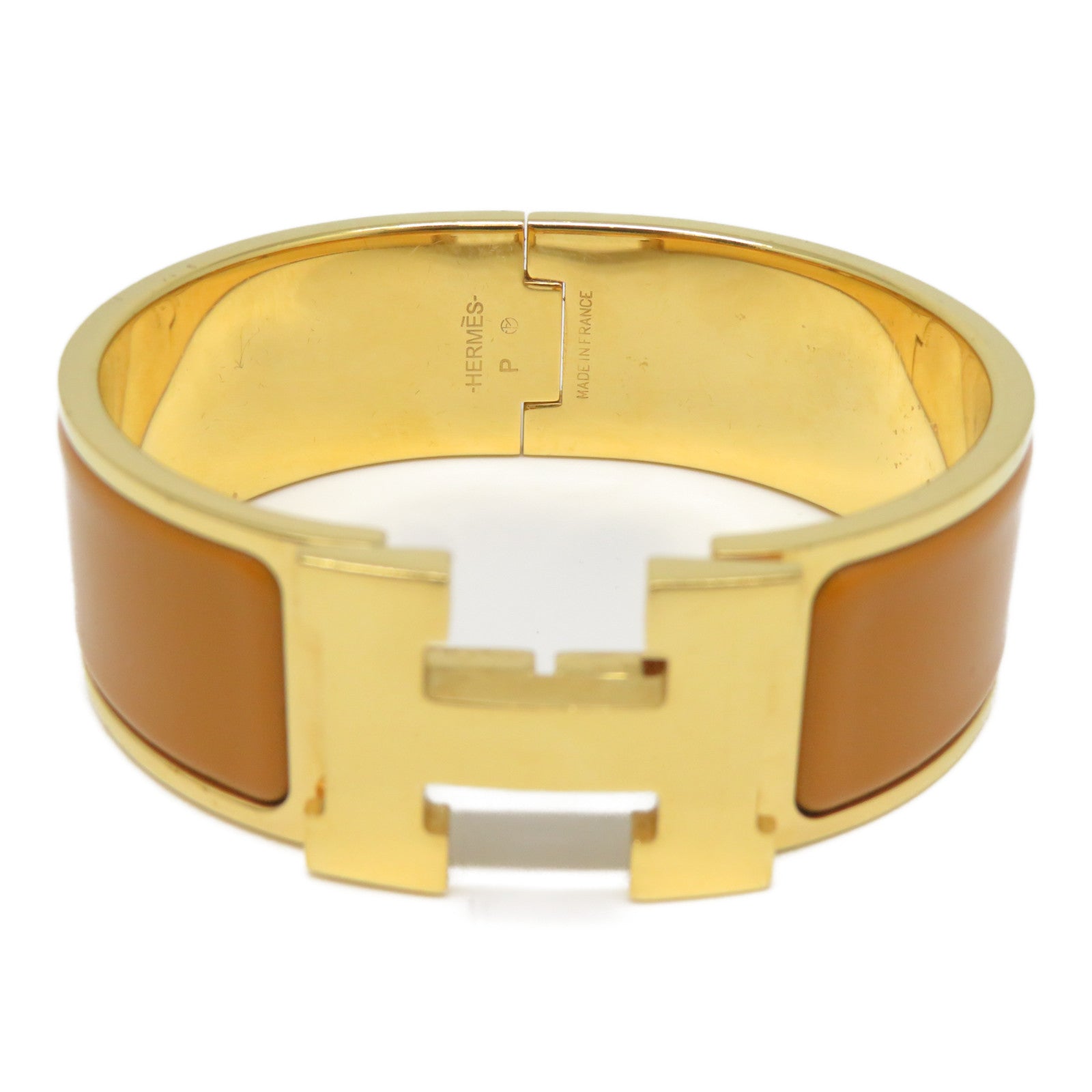 HERMES 琺瑯/金屬Ciic-Ciac Bangle金扣橙色