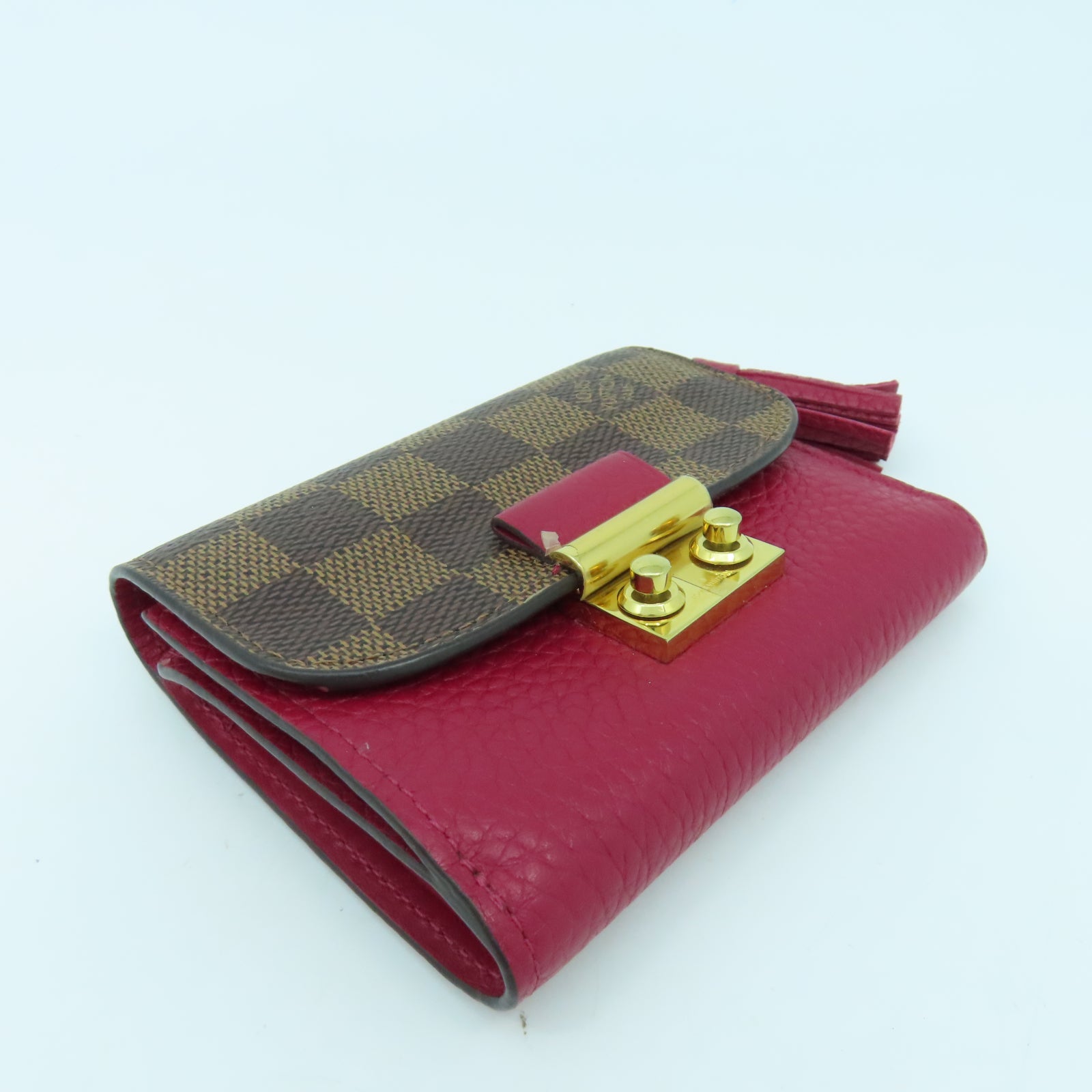 LOUIS VUITTON Damier Portefeuille Croisette Compact Tri-Fold金扣錢包啡色/紅色