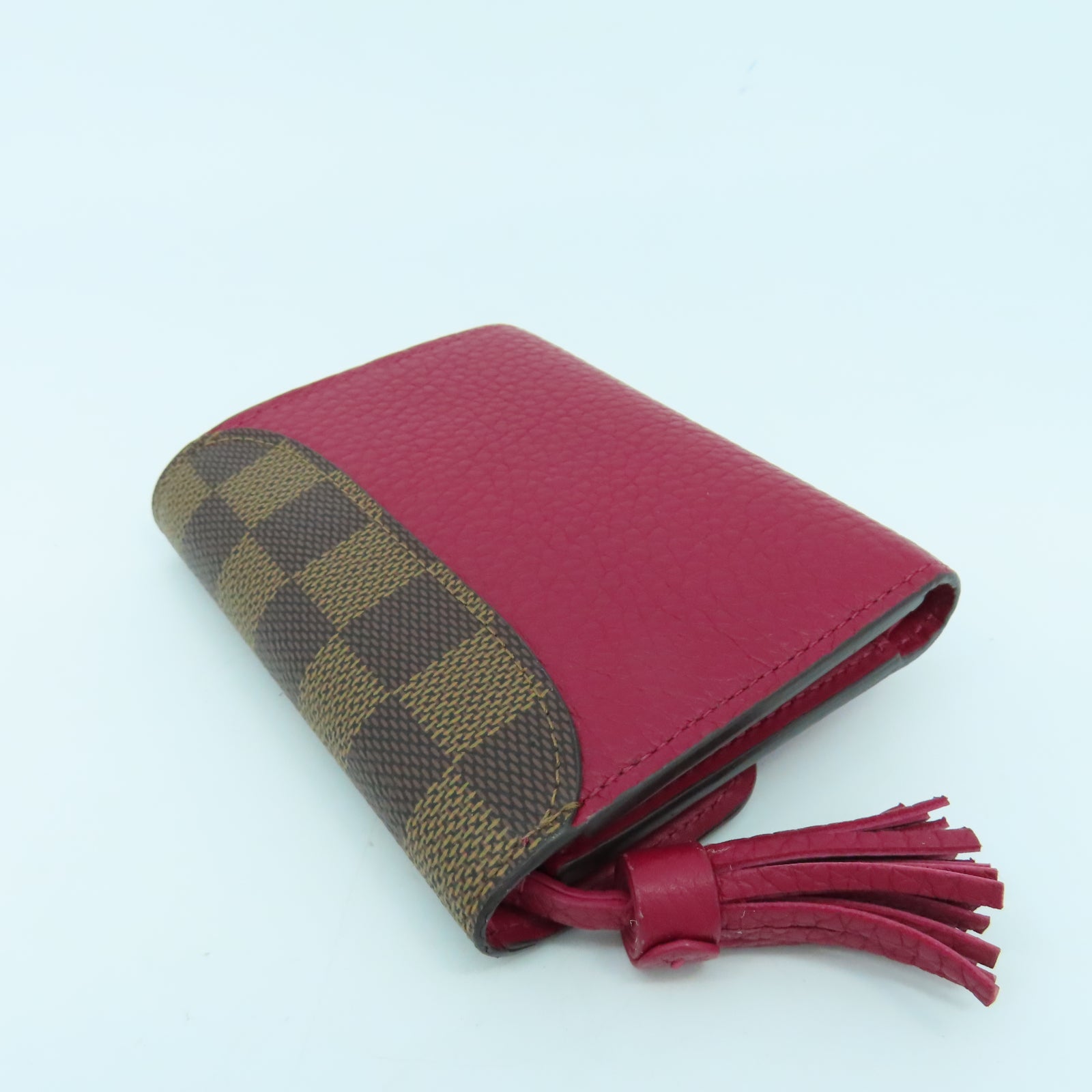 LOUIS VUITTON Damier Portefeuille Croisette Compact Tri-Fold金扣錢包啡色/紅色