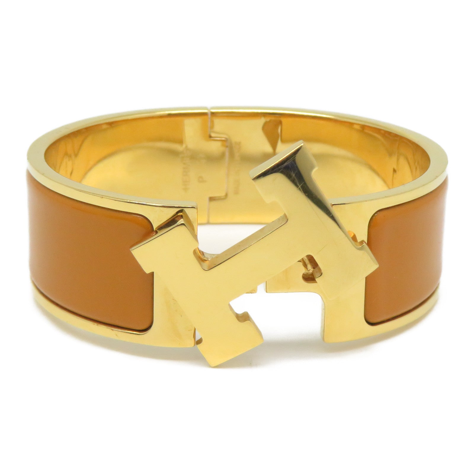 HERMES 琺瑯/金屬Ciic-Ciac Bangle金扣橙色