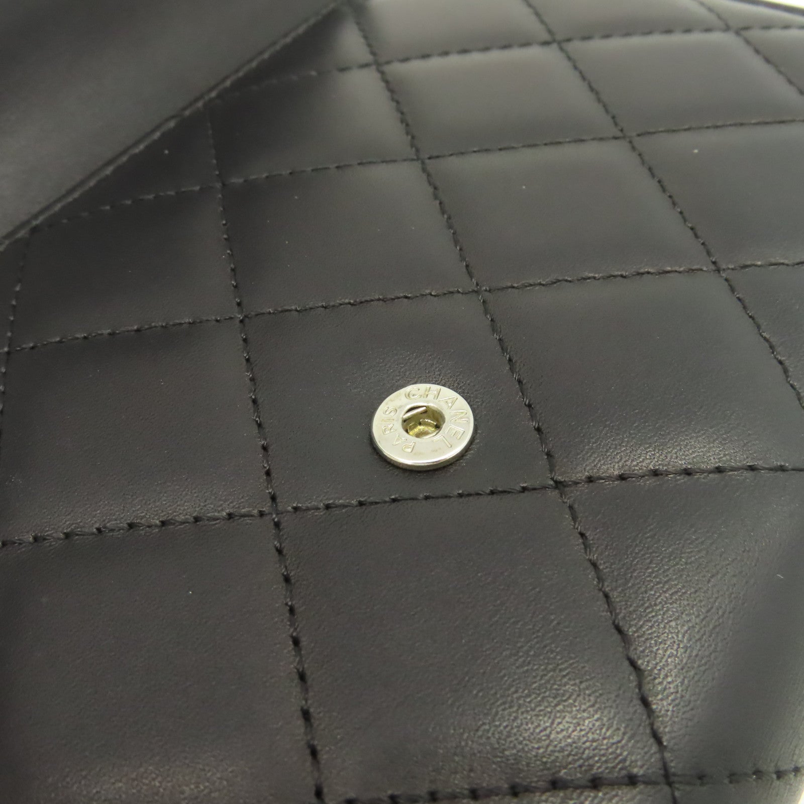 CHANEL 菱格牛皮皮革Cambon Long Wallet銀扣長錢包黑色/粉紅色