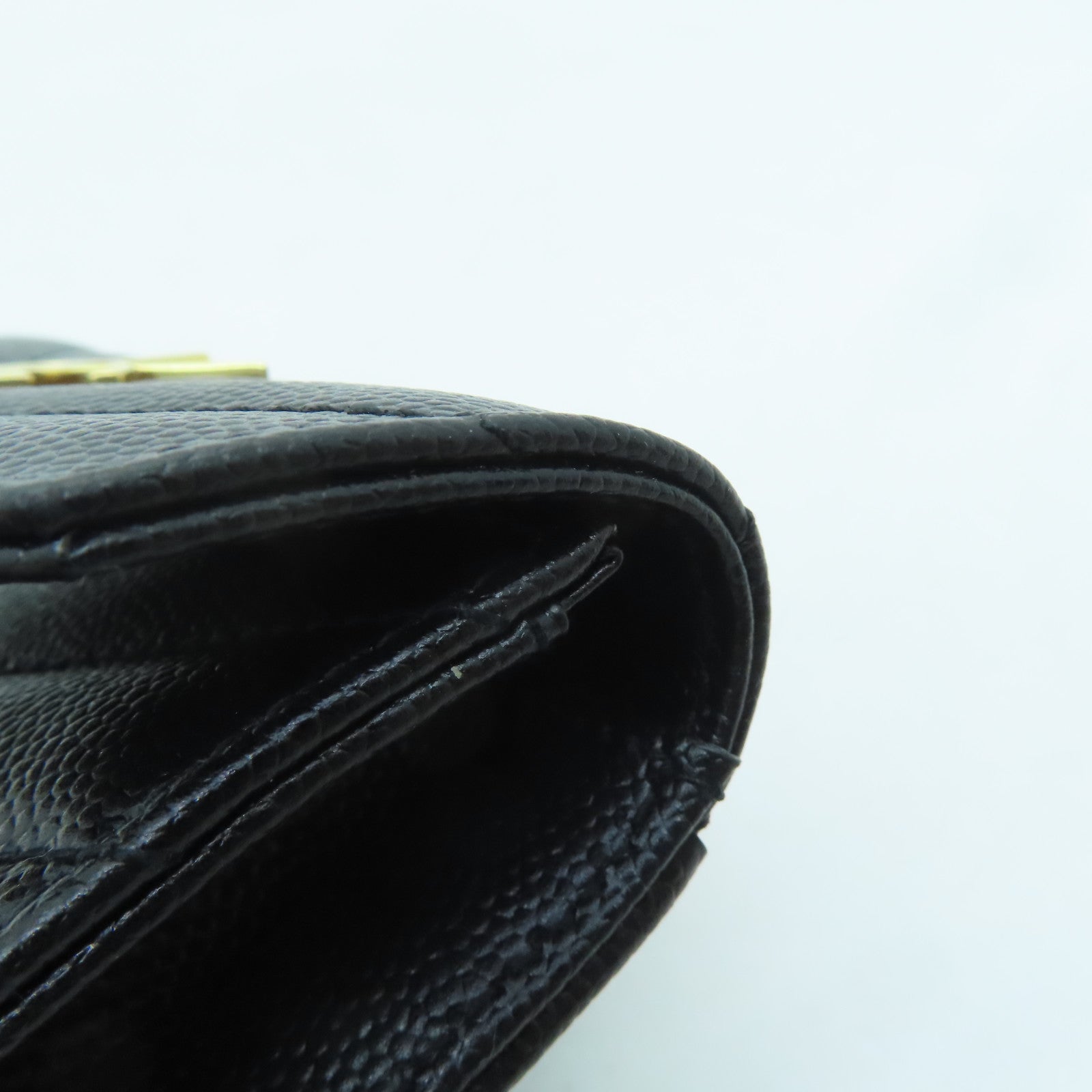 SAINT LAURENT Twill Calfskin Leather Card Case Gold Buckle Black