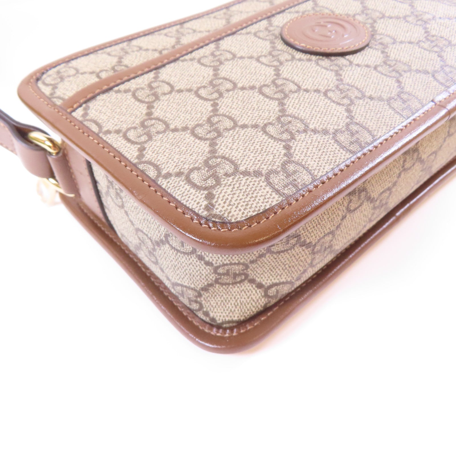 GUCCI 塗層帆布Retro GG金扣肩背袋啡色