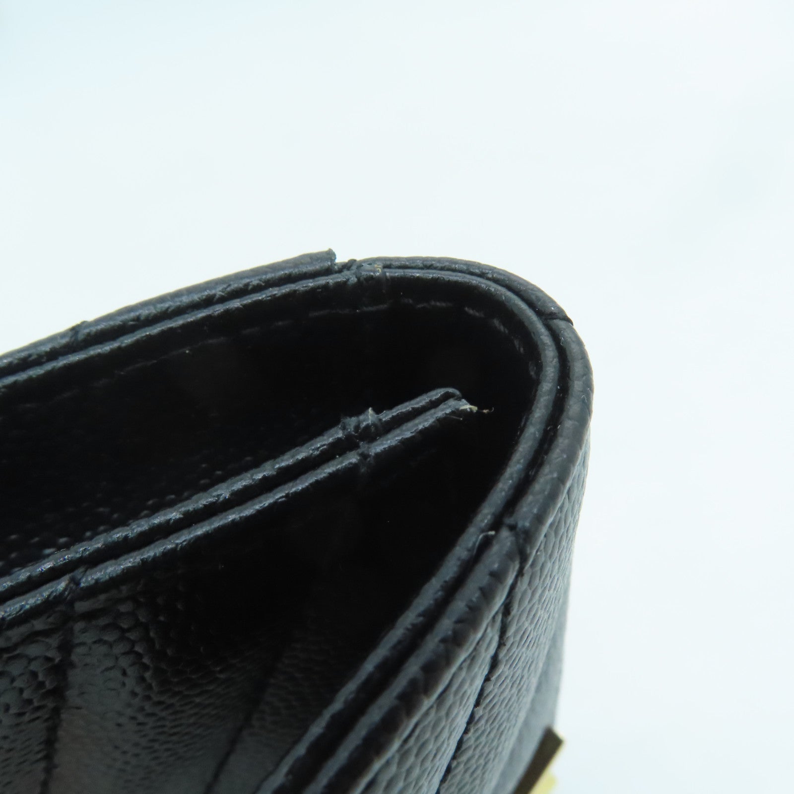 SAINT LAURENT Twill Calfskin Leather Card Case Gold Buckle Black