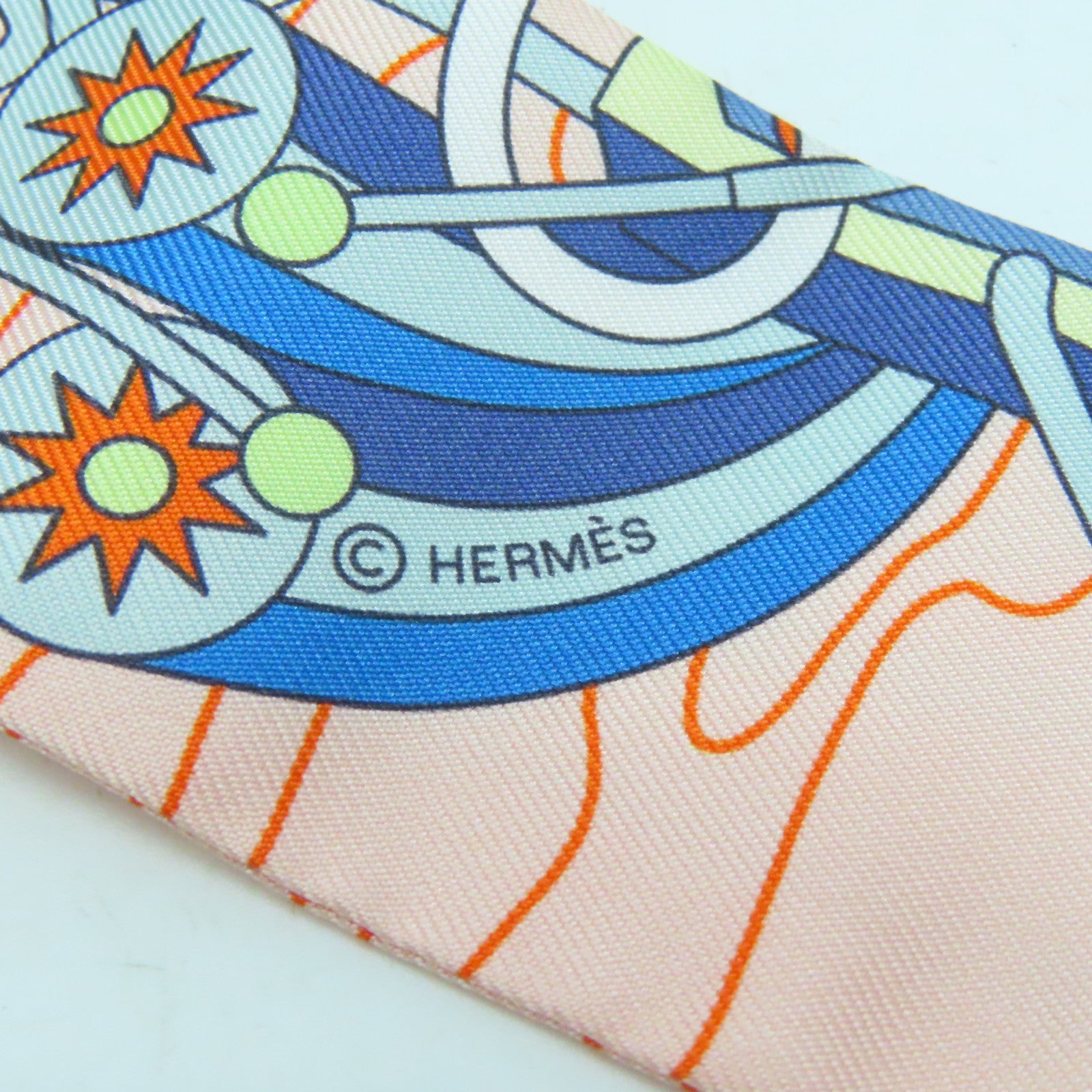 HERMES 丝质Twilly丝巾粉红色彩色