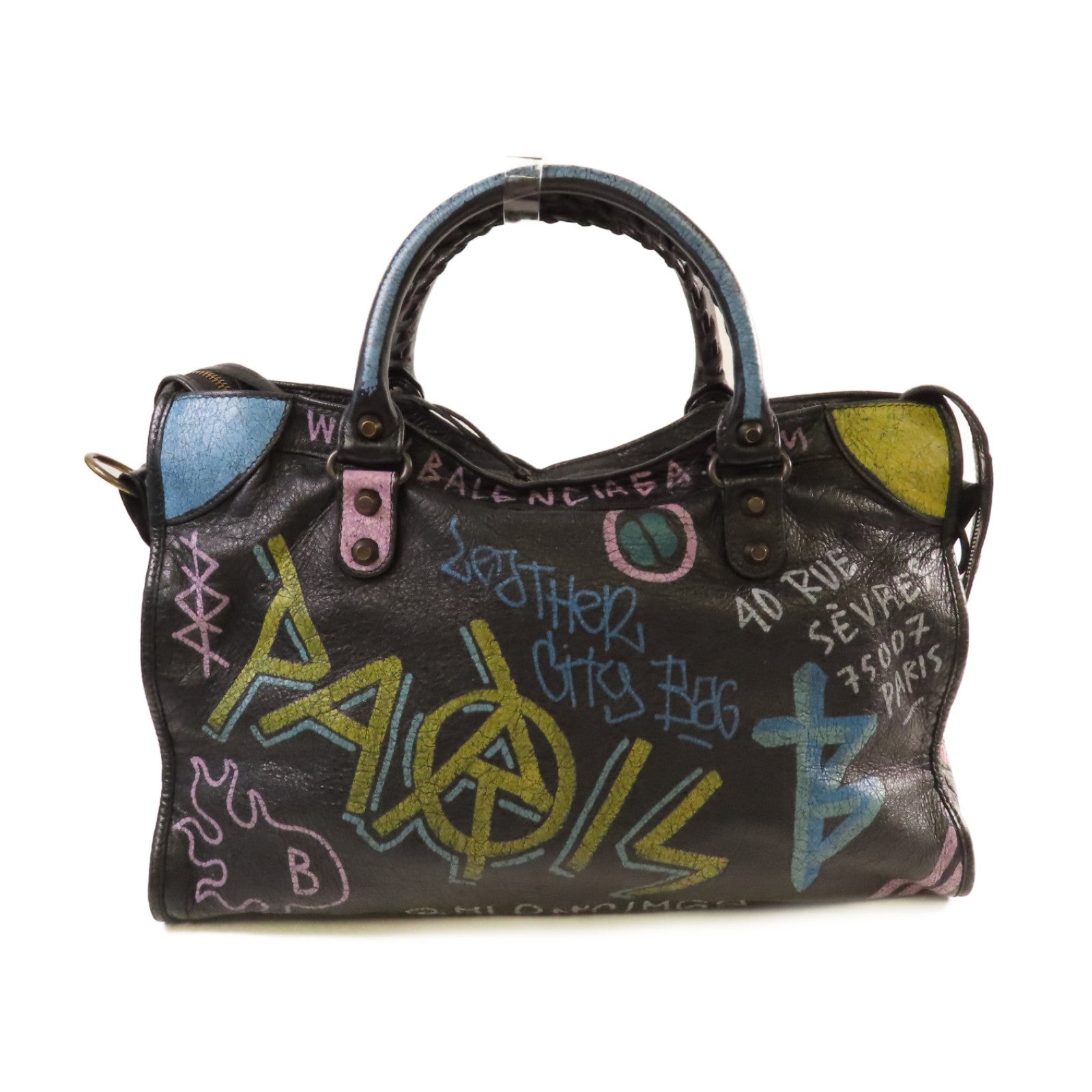 BALENCIAGA 牛皮皮革Graffiti City 2way Shoulder Bag金扣手挽肩背兩用袋黑色/彩色