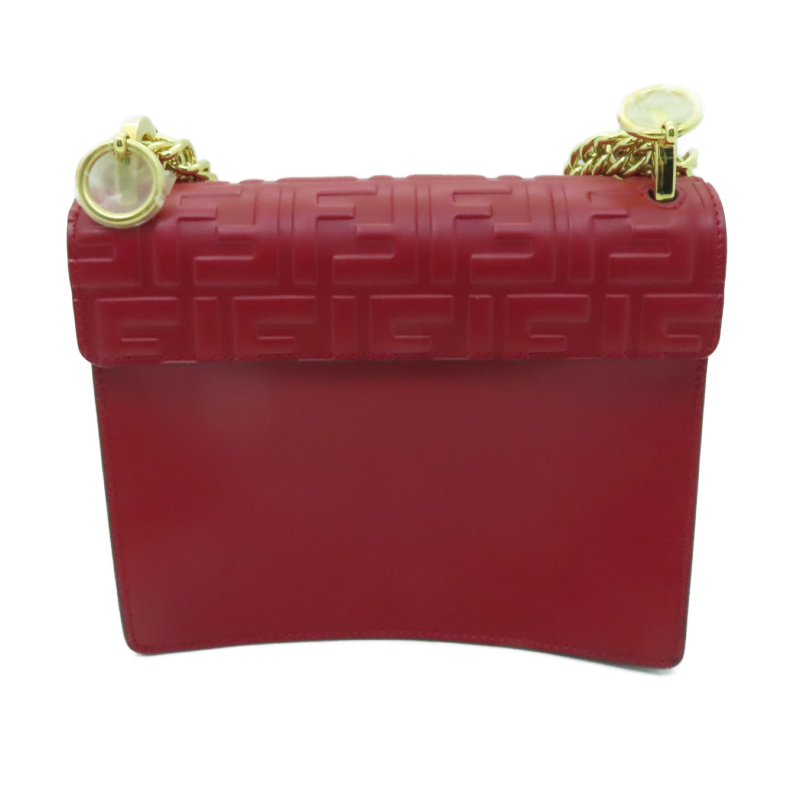 FENDI 牛皮皮革Kan I金扣鏈帶肩背袋紅色