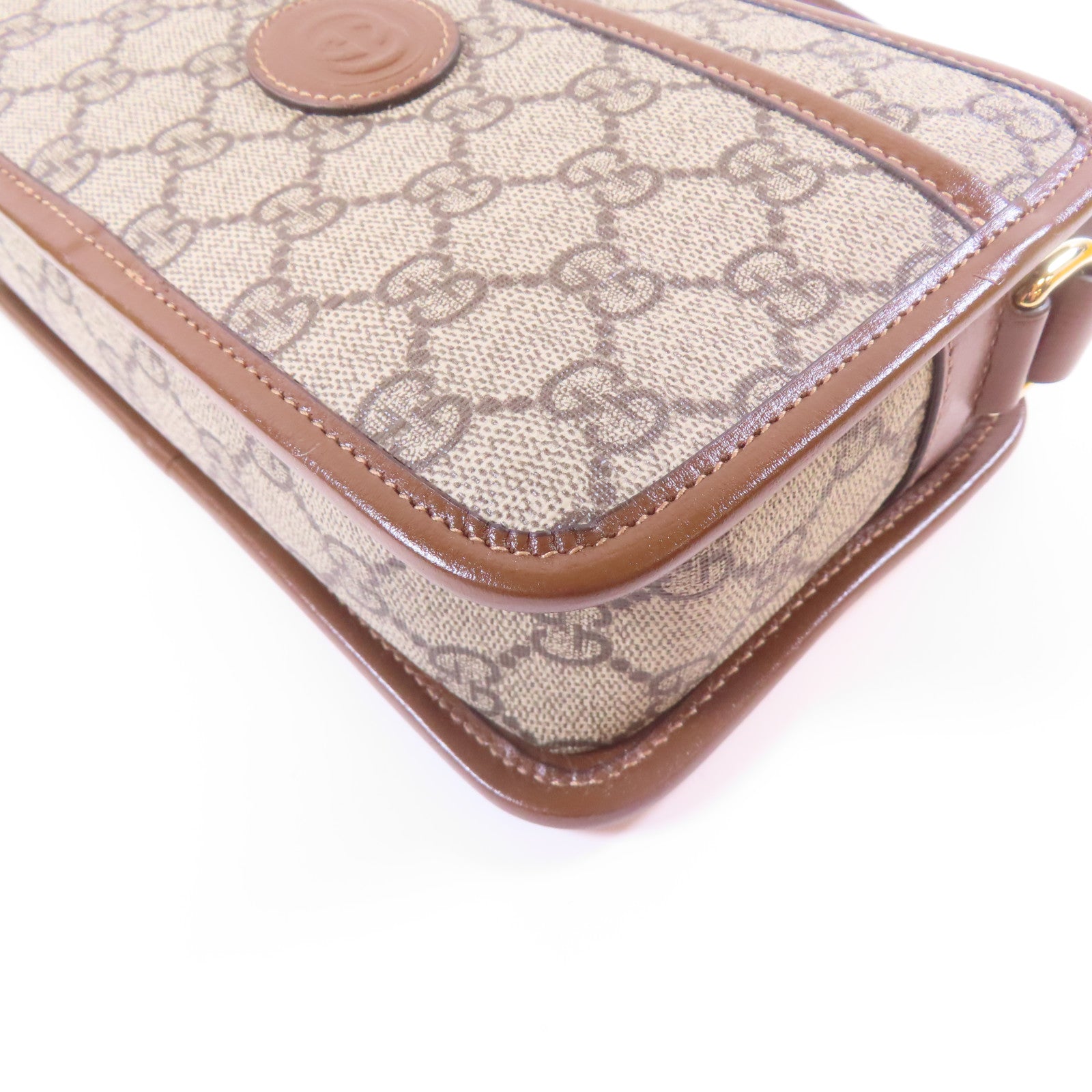 GUCCI 塗層帆布Retro GG金扣肩背袋啡色