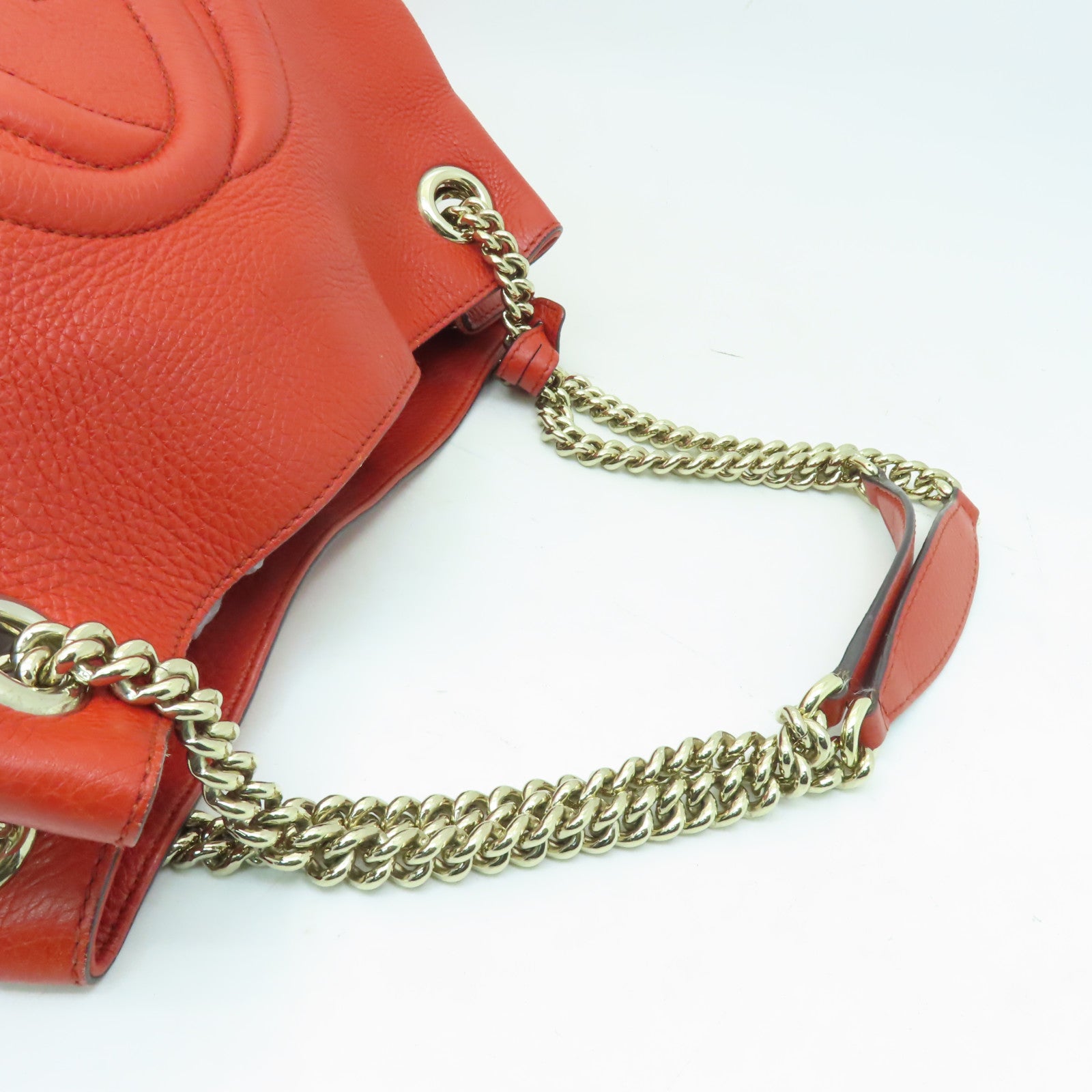 GUCCI 牛皮皮革Chain Shoulder金扣肩背袋橙紅色