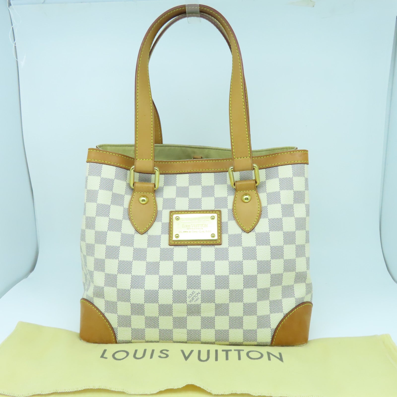 LOUIS VUITTON Damier Azur Hampstead PM金扣肩背袋白色/啡色