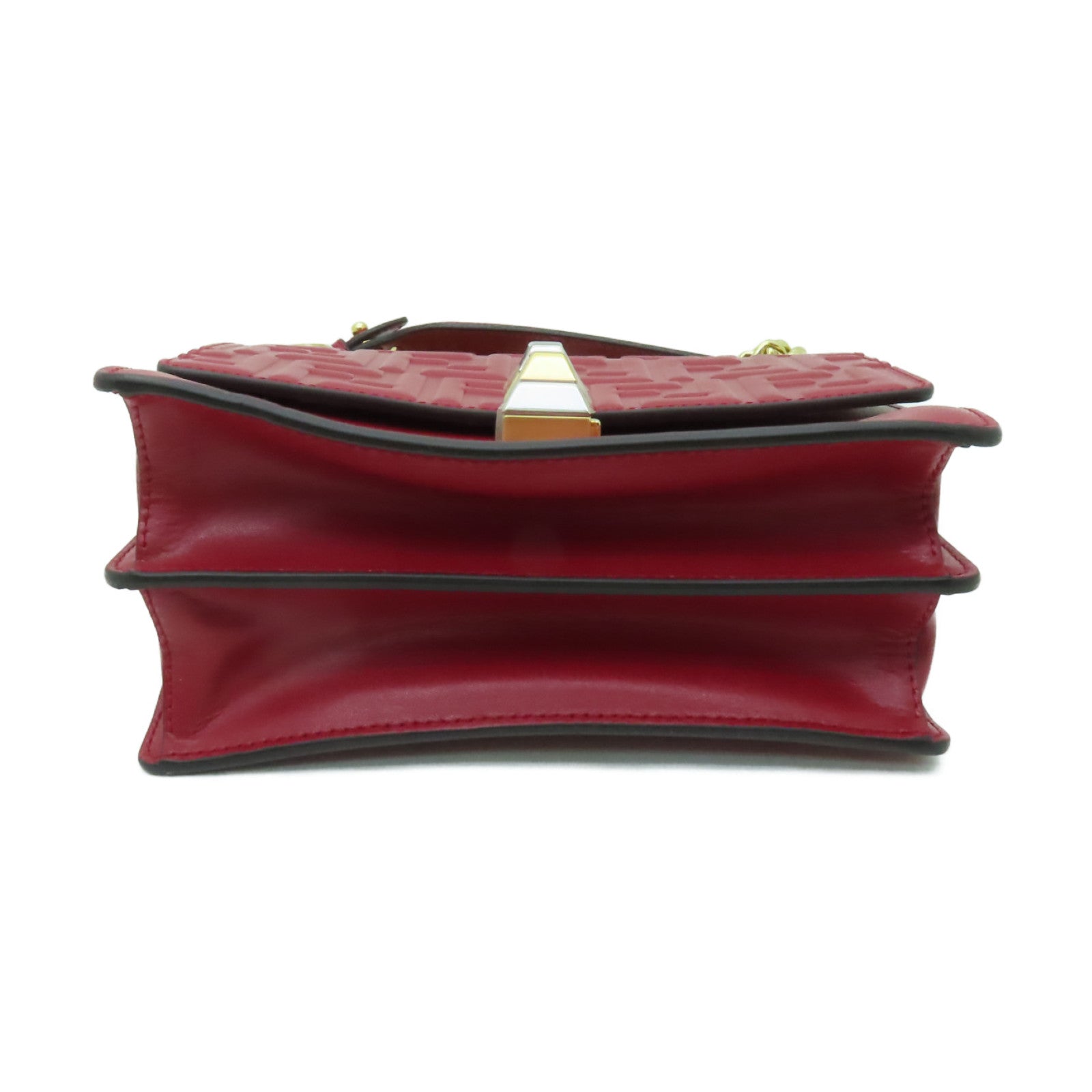 FENDI 牛皮皮革Kan I金扣鏈帶肩背袋紅色