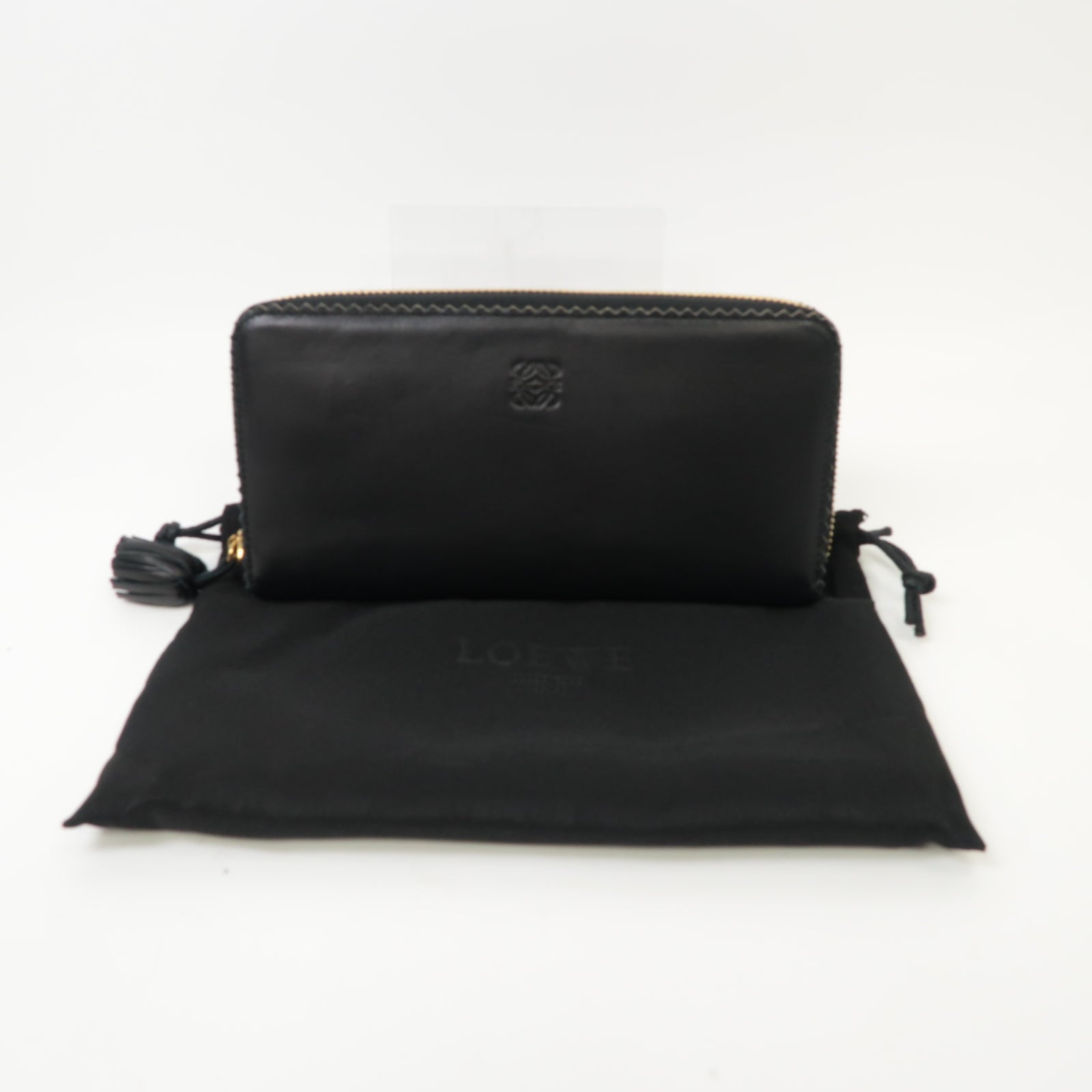 LOEWE 羊皮皮革Long Wallet金扣長錢包黑色/紫色