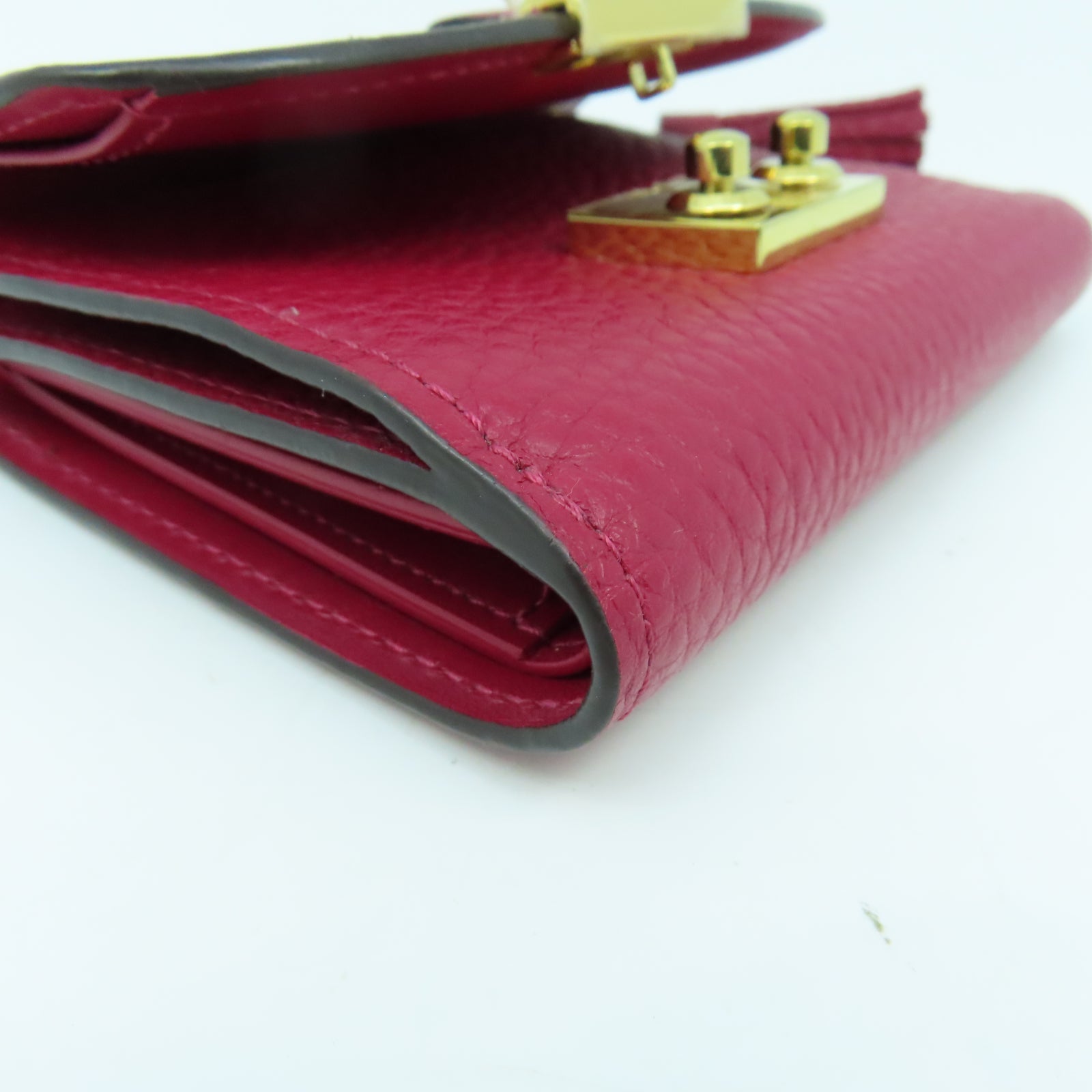 LOUIS VUITTON Damier Portefeuille Croisette Compact Tri-Fold金扣錢包啡色/紅色