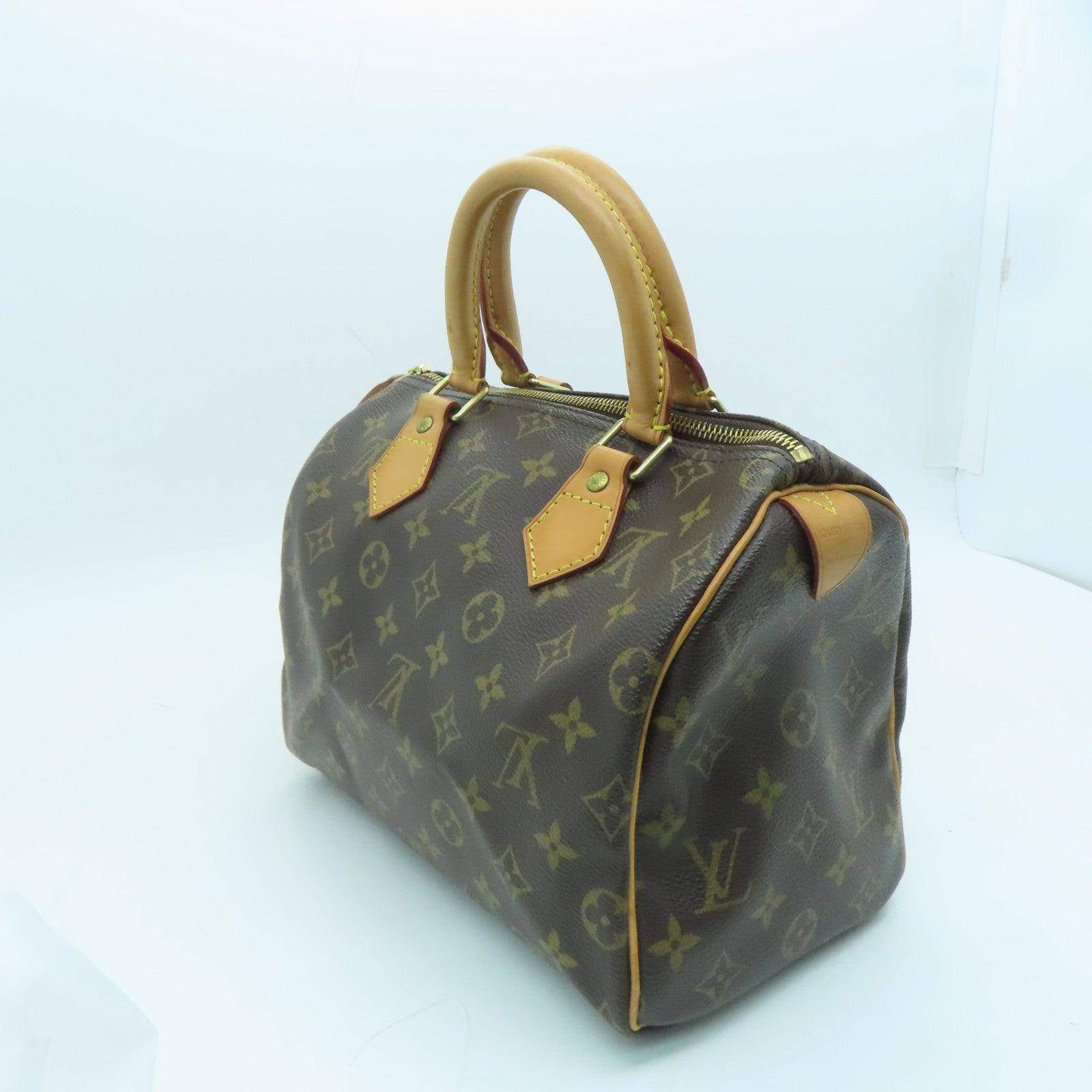 LOUIS VUITTON Monogram Speedy 25 Gold Buckle Hand Bag Brown