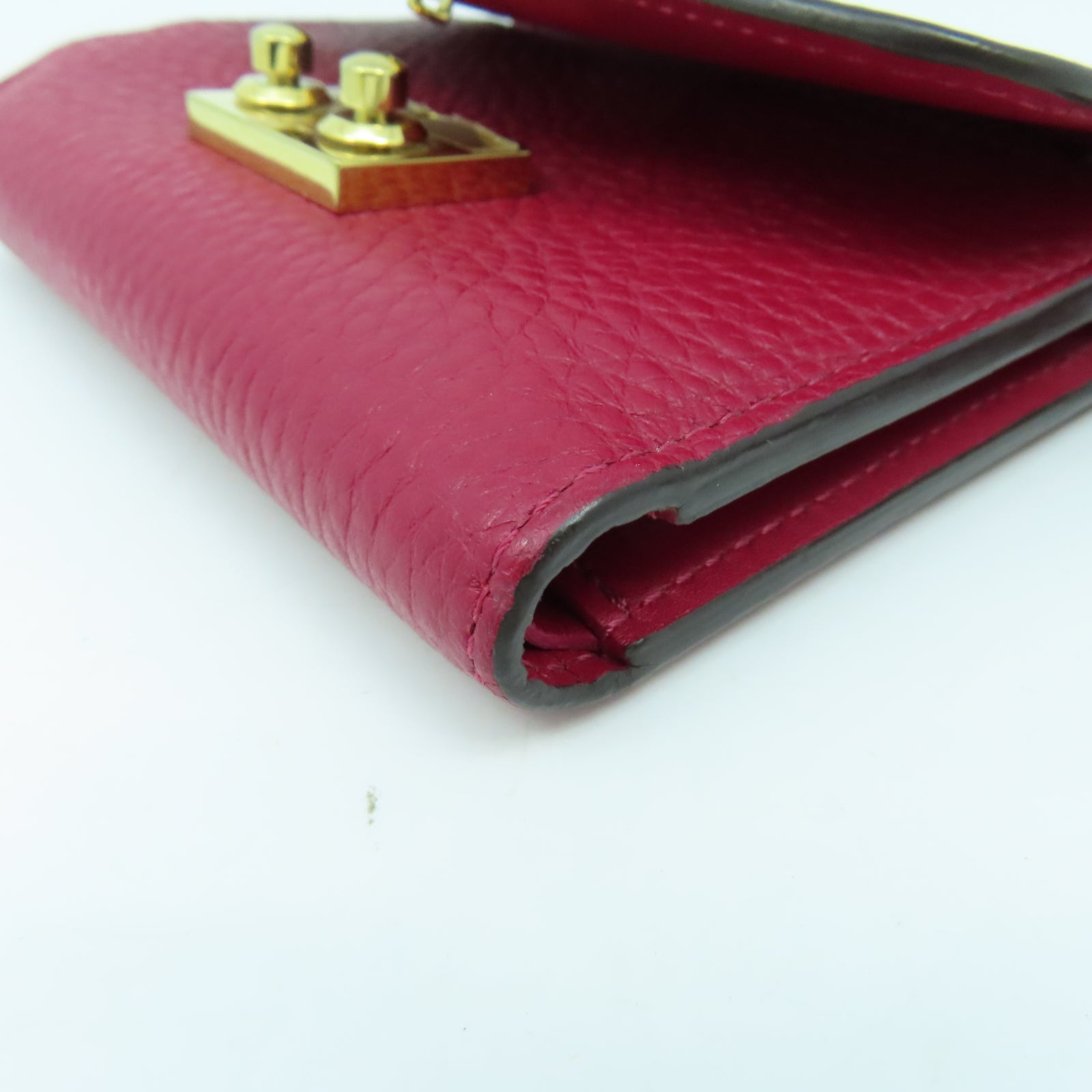 LOUIS VUITTON Damier Portefeuille Croisette Compact Tri-Fold金扣錢包啡色/紅色