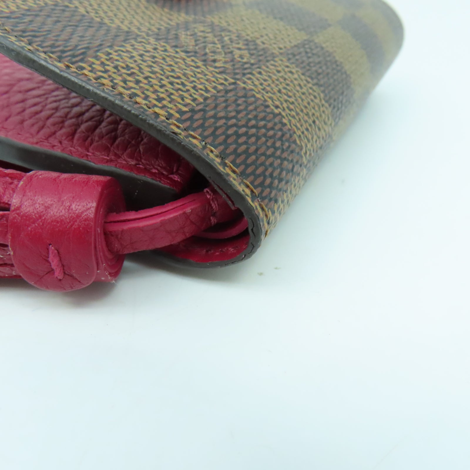 LOUIS VUITTON Damier Portefeuille Croisette Compact Tri-Fold金扣錢包啡色/紅色