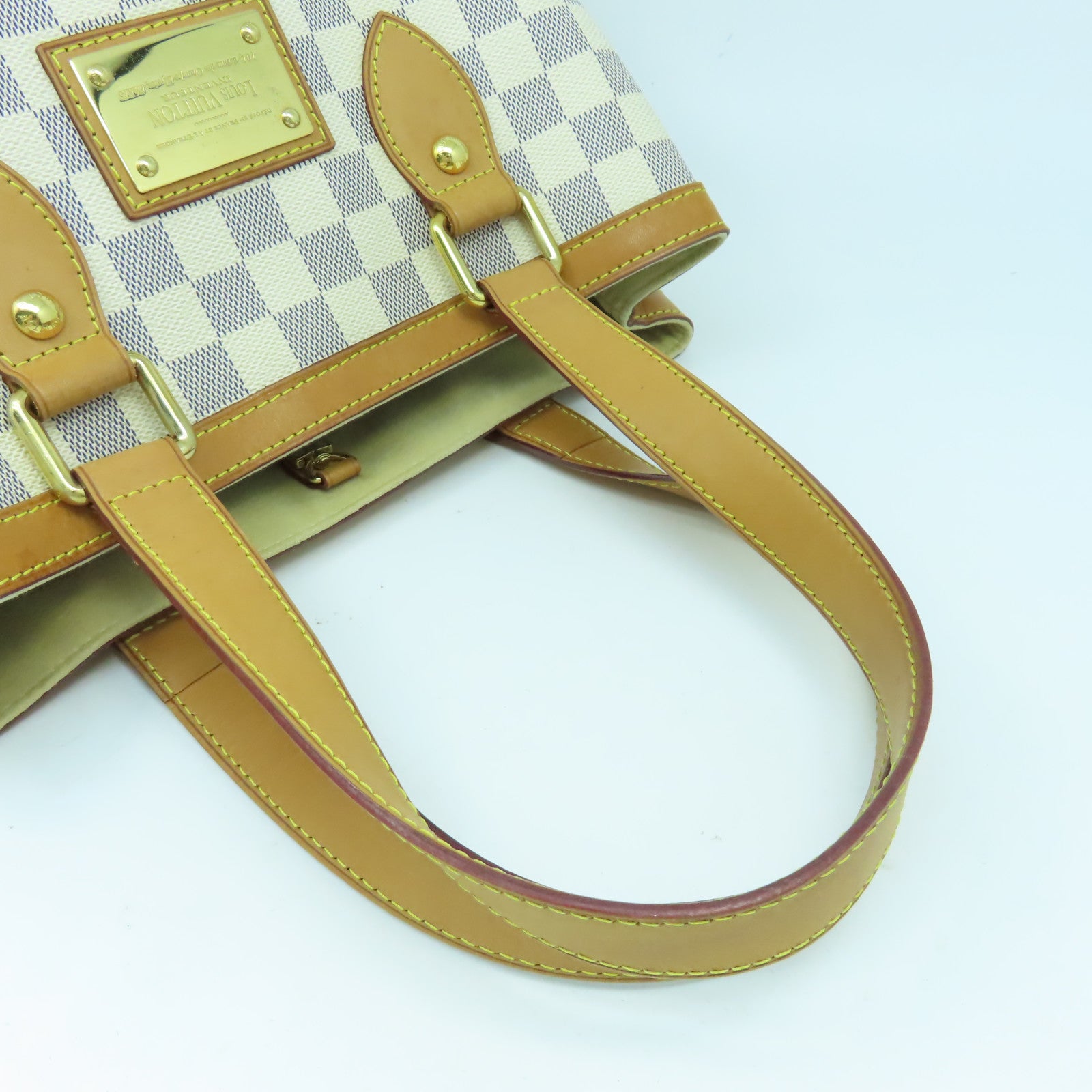 LOUIS VUITTON Damier Azur Hampstead PM金扣肩背袋白色/啡色