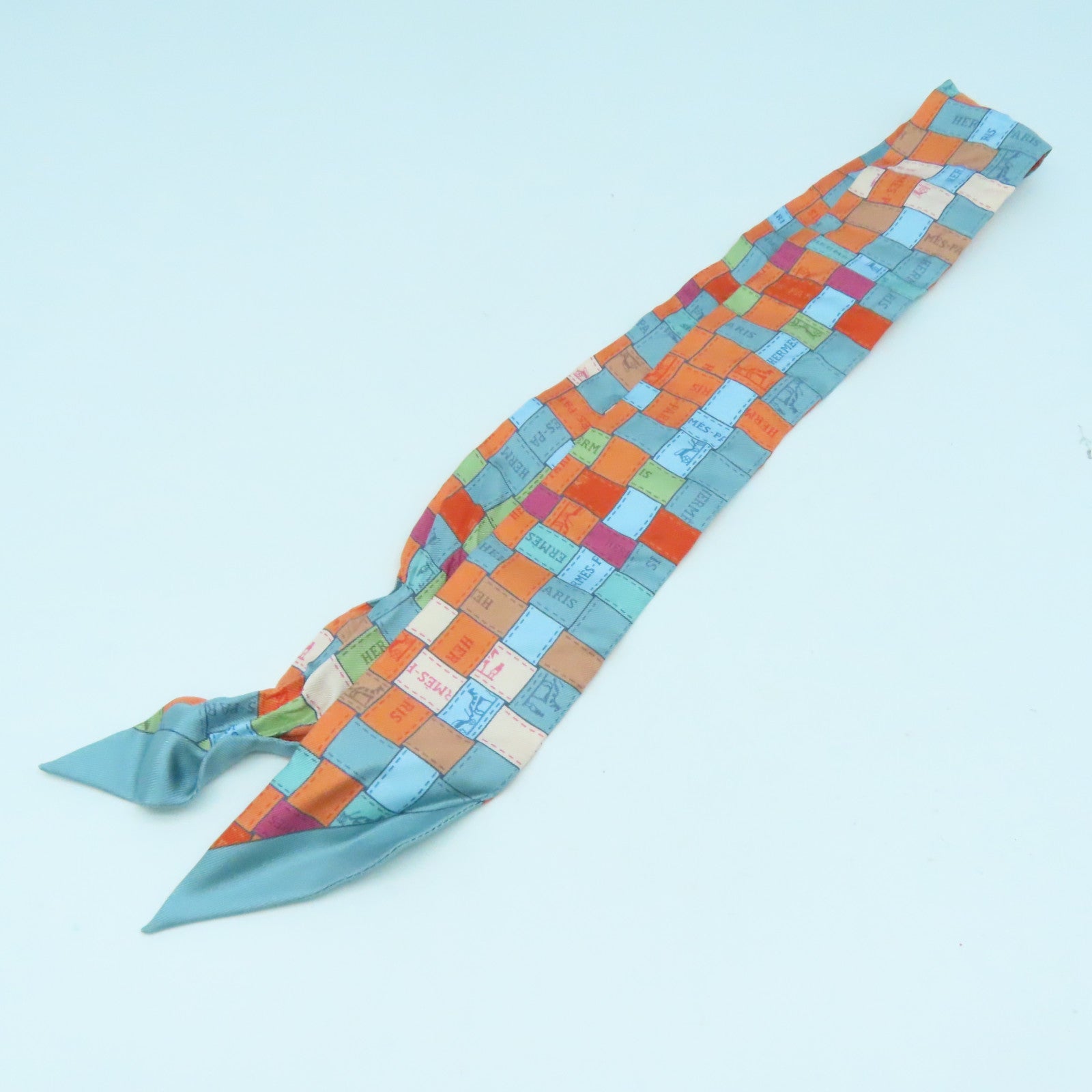 HERMES 丝质Twilly丝巾彩色浅蓝色