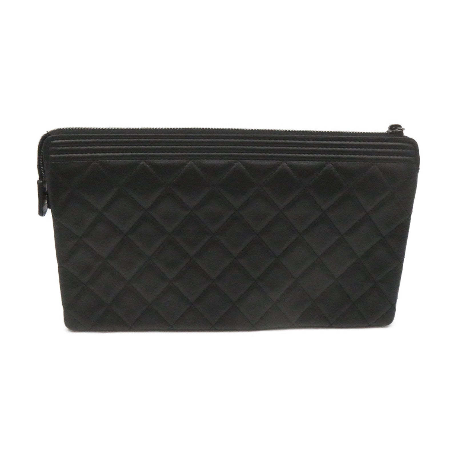 CHANEL rhombic cowhide leather Clutch Bag silver buckle clutch bag black
