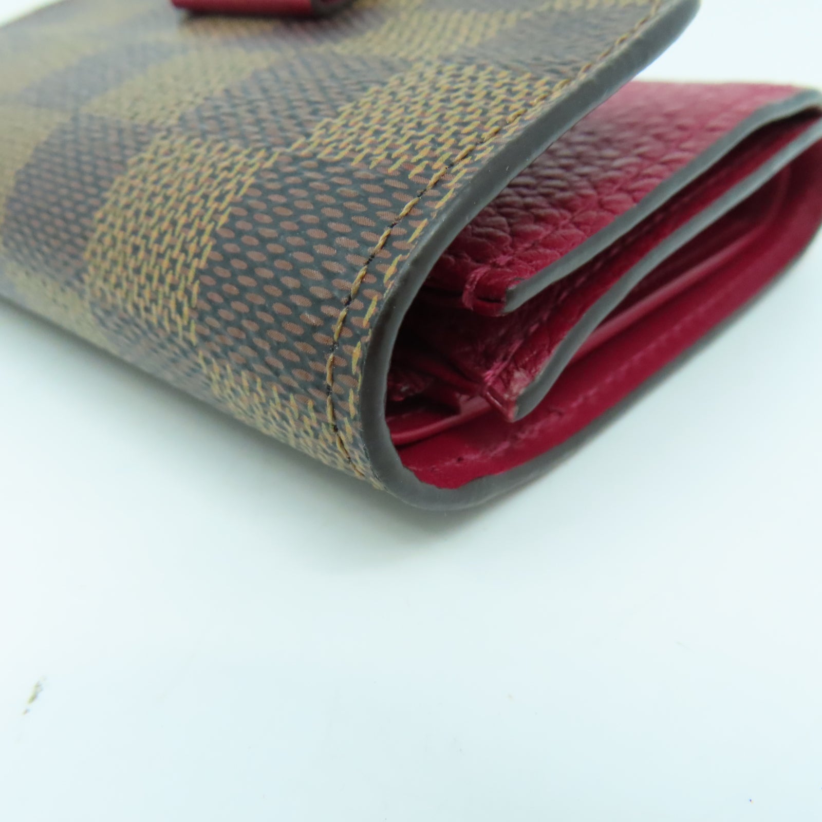 LOUIS VUITTON Damier Portefeuille Croisette Compact Tri-Fold金扣錢包啡色/紅色