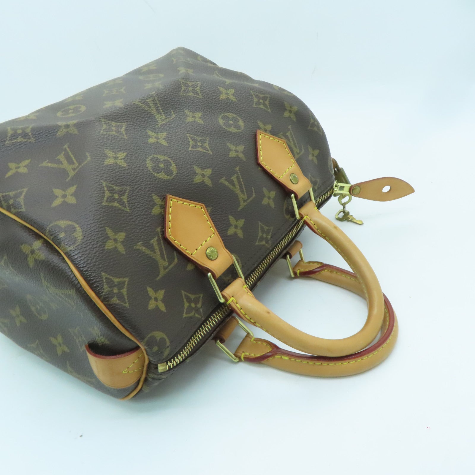 LOUIS VUITTON Monogram Speedy 25 Gold Buckle Hand Bag Brown
