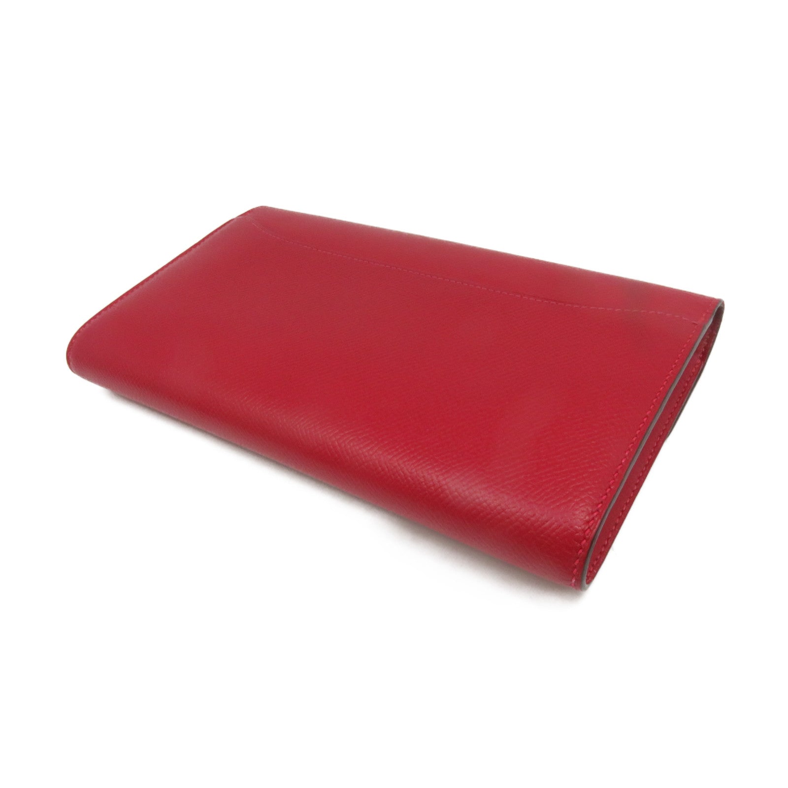 HERMES Epsom皮革Constance Wallet銀扣長錢包Rouge Casaque紅色