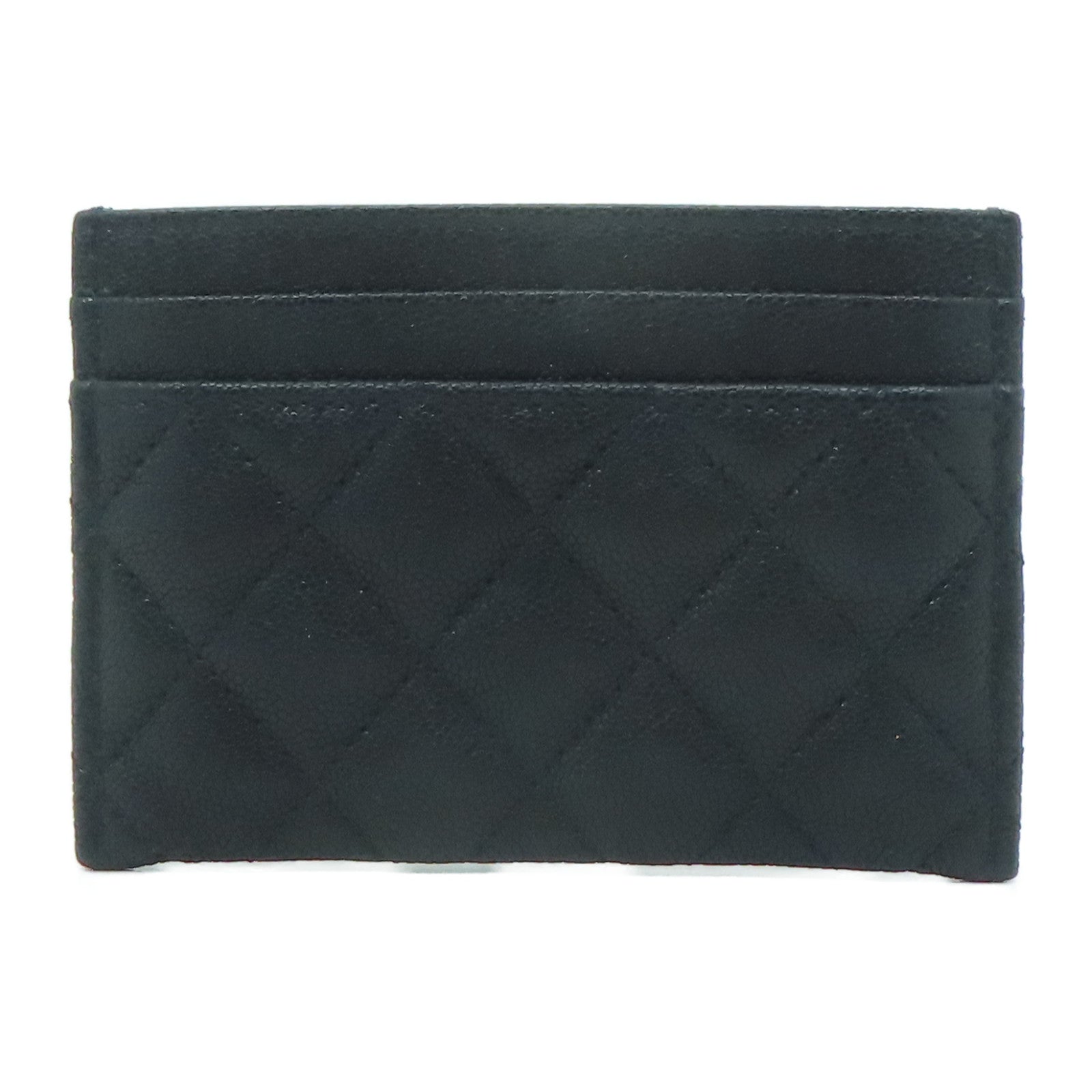 CHANEL 菱格Caviar皮革Card Case金扣卡片套黑色