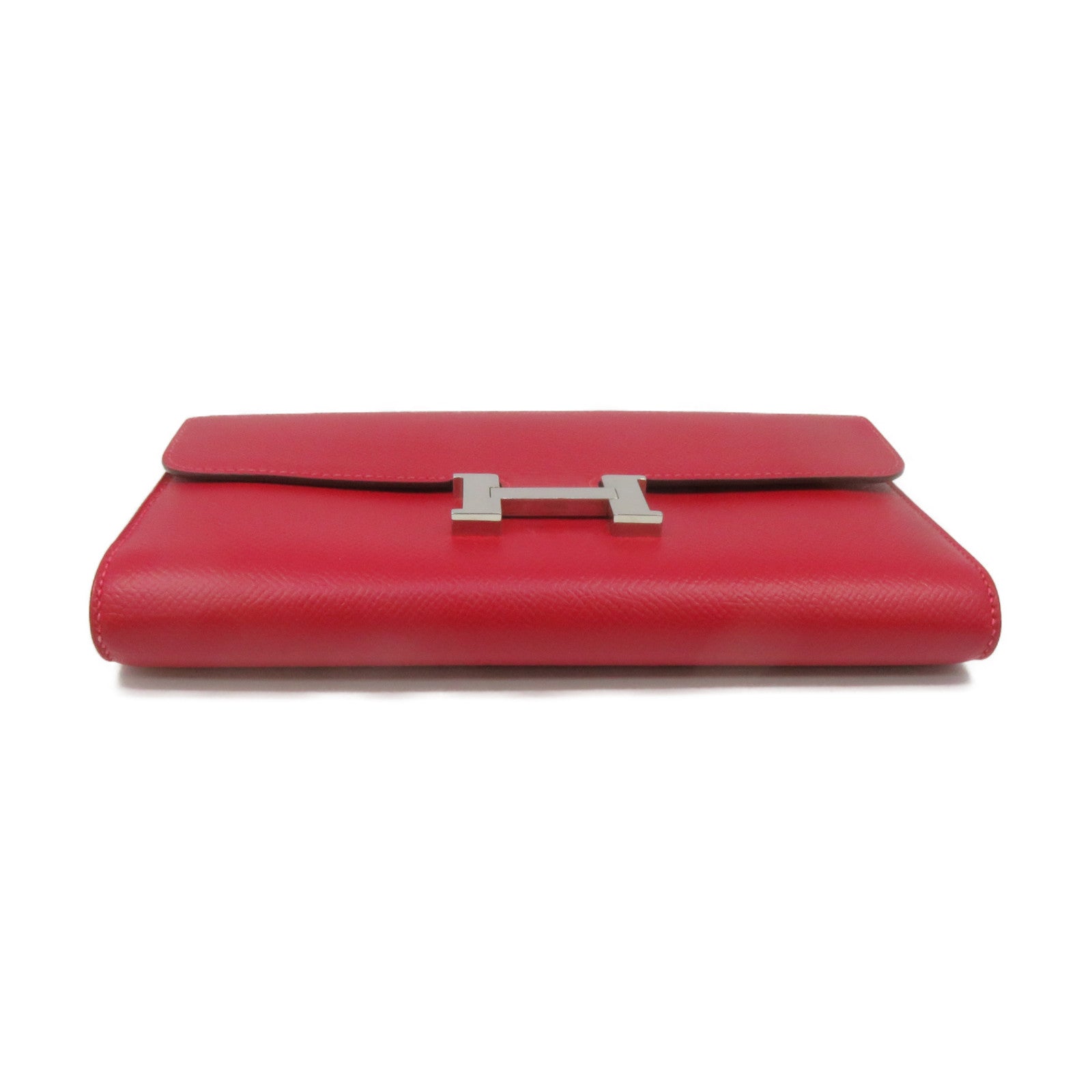 HERMES Epsom皮革Constance Wallet銀扣長錢包Rouge Casaque紅色