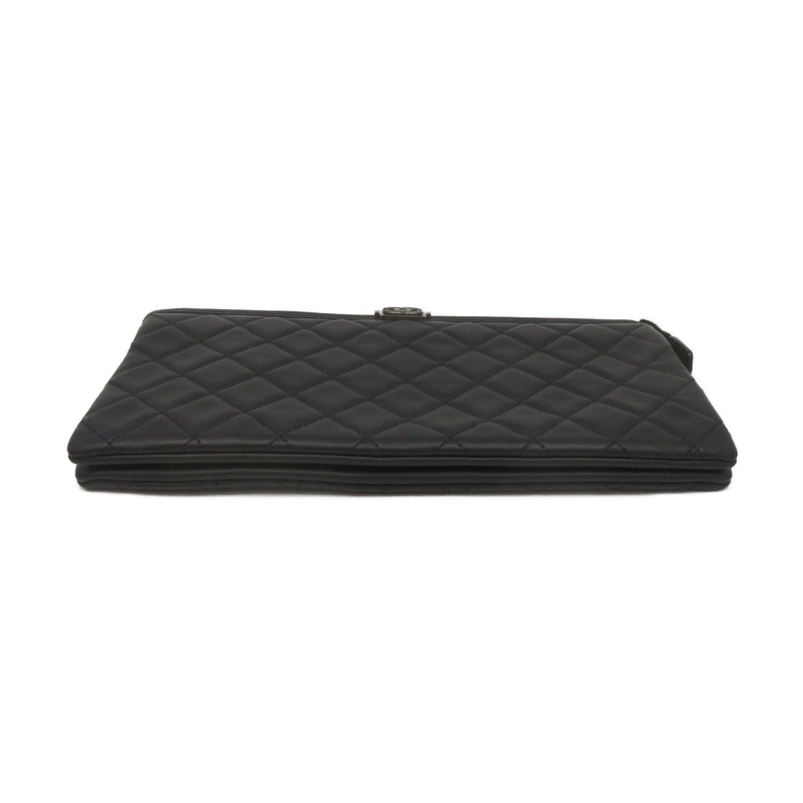 CHANEL rhombic cowhide leather Clutch Bag silver buckle clutch bag black