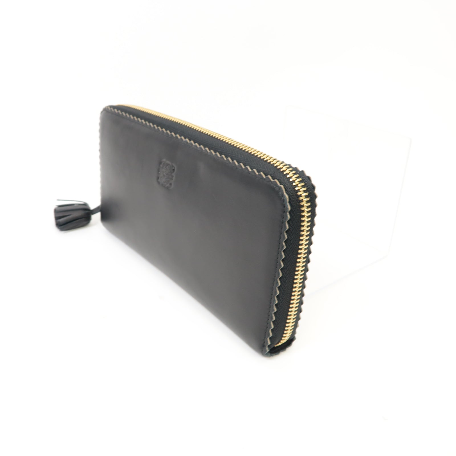 LOEWE 羊皮皮革Long Wallet金扣長錢包黑色/紫色