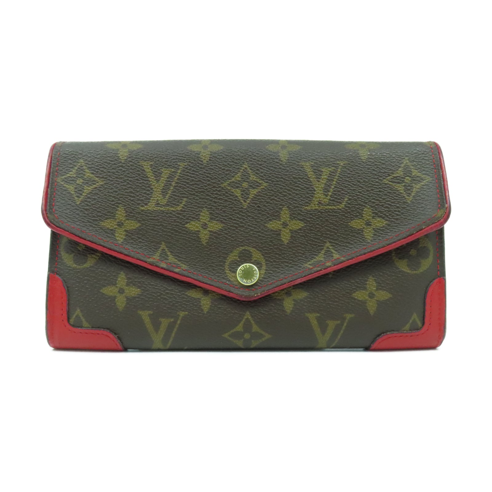 LOUIS VUITTON Monogram Sarah Wallet Retiro金扣長錢包啡色/紅色