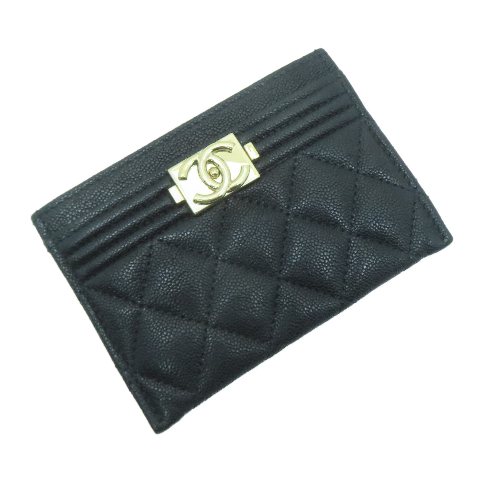 CHANEL 菱格Caviar皮革Card Case金扣卡片套黑色
