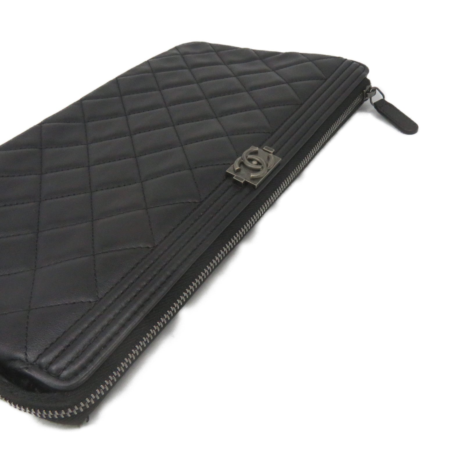 CHANEL rhombic cowhide leather Clutch Bag silver buckle clutch bag black