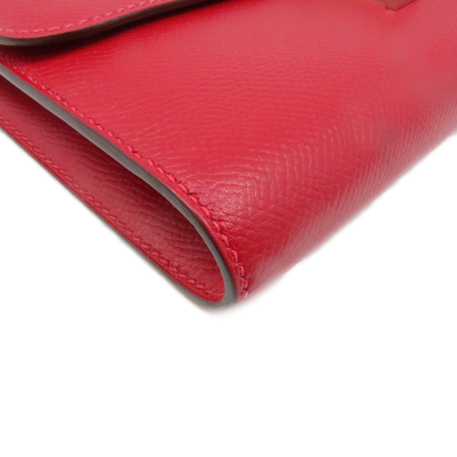 HERMES Epsom皮革Constance Wallet銀扣長錢包Rouge Casaque紅色