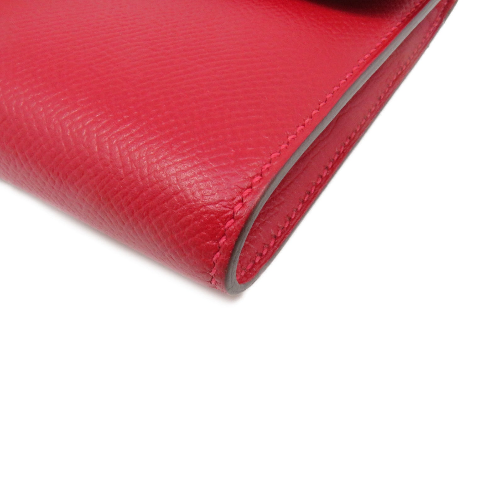 HERMES Epsom皮革Constance Wallet銀扣長錢包Rouge Casaque紅色
