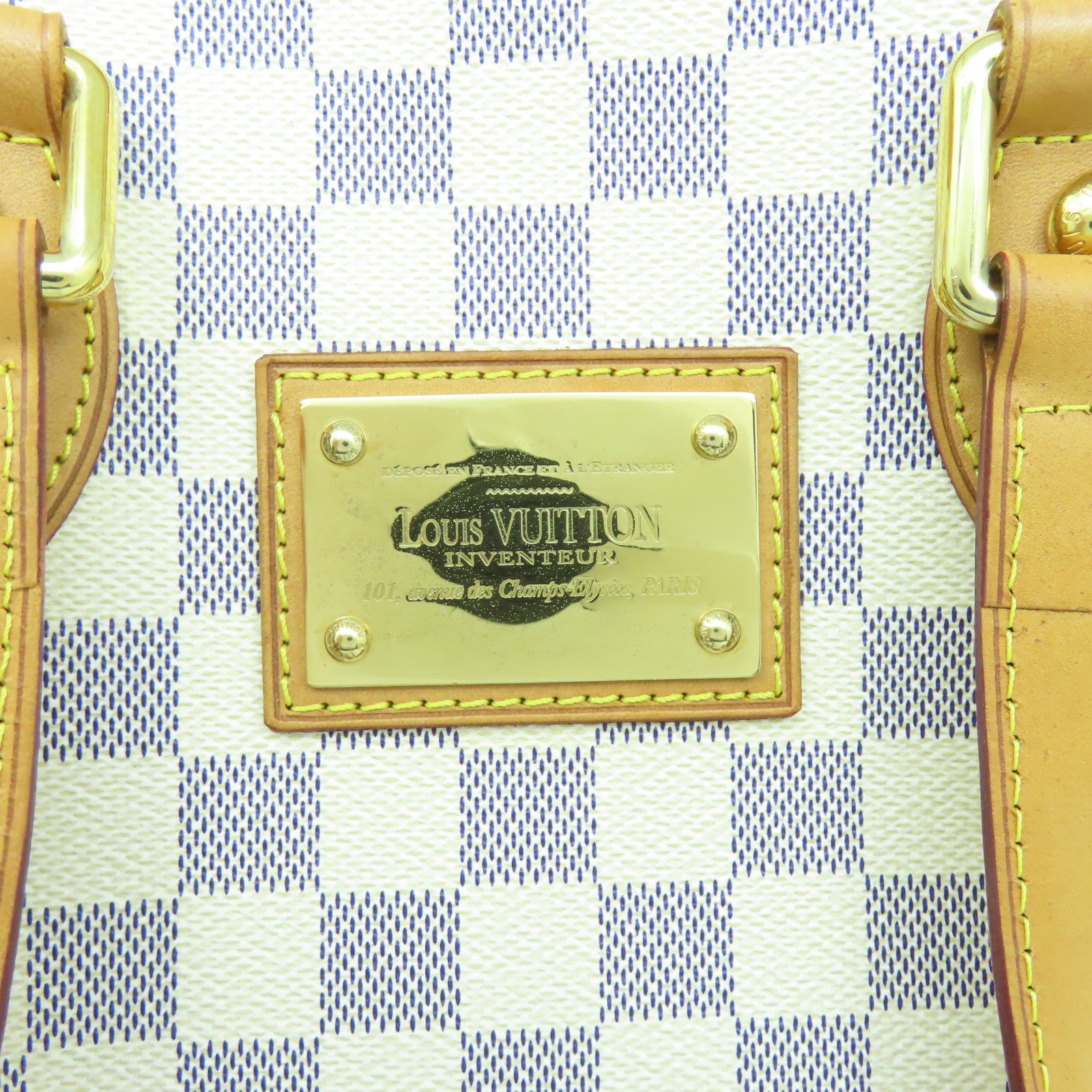 LOUIS VUITTON Damier Azur Hampstead PM金扣肩背袋白色/啡色